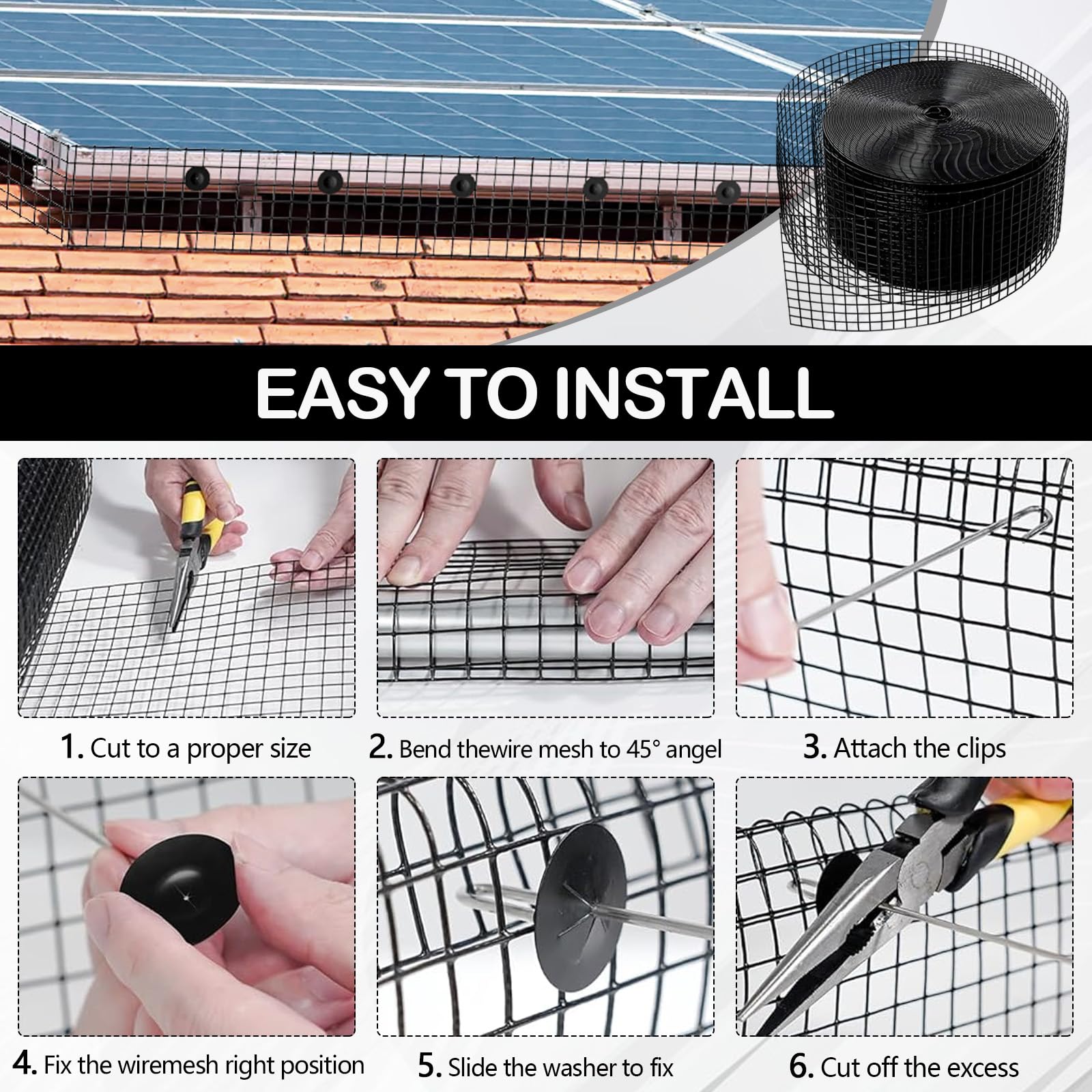 Filet Anti-pigeons pour Panneaux Solaires 20 cm x 30 m, PVC Galvanisé à mailles, anti-pigeons et anti-oiseaux, Protection des Panneaux Solaires, pour Protection des Toits Contre Oiseaux et Animaux