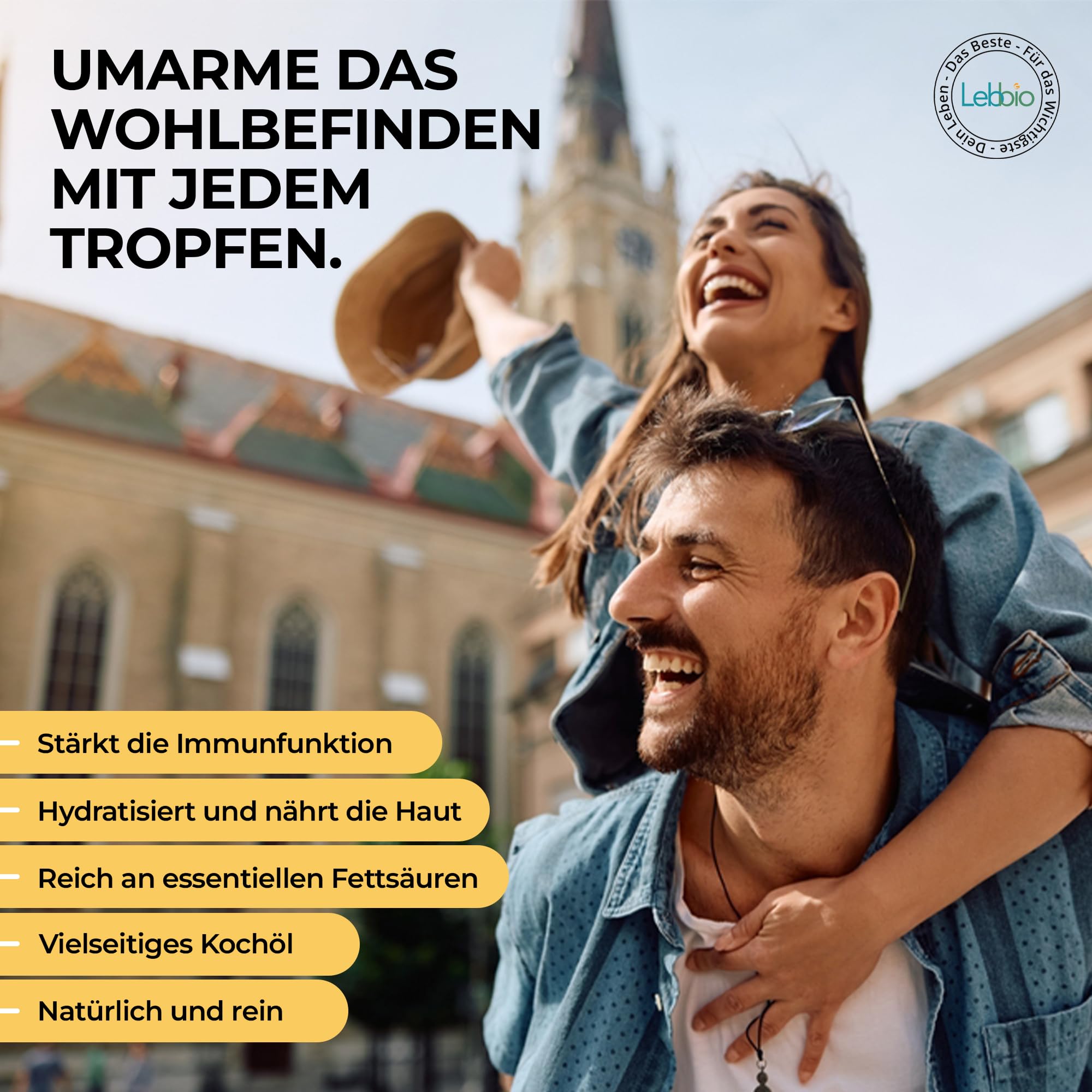 Lebbio Huile de carthame 250 ml [100 % naturelle et pressée à froid] Native, riche en vitamine E naturelle, 100 % végétale, végétalienne, végétarienne, bouteille en verre, convient pour l'alimentation