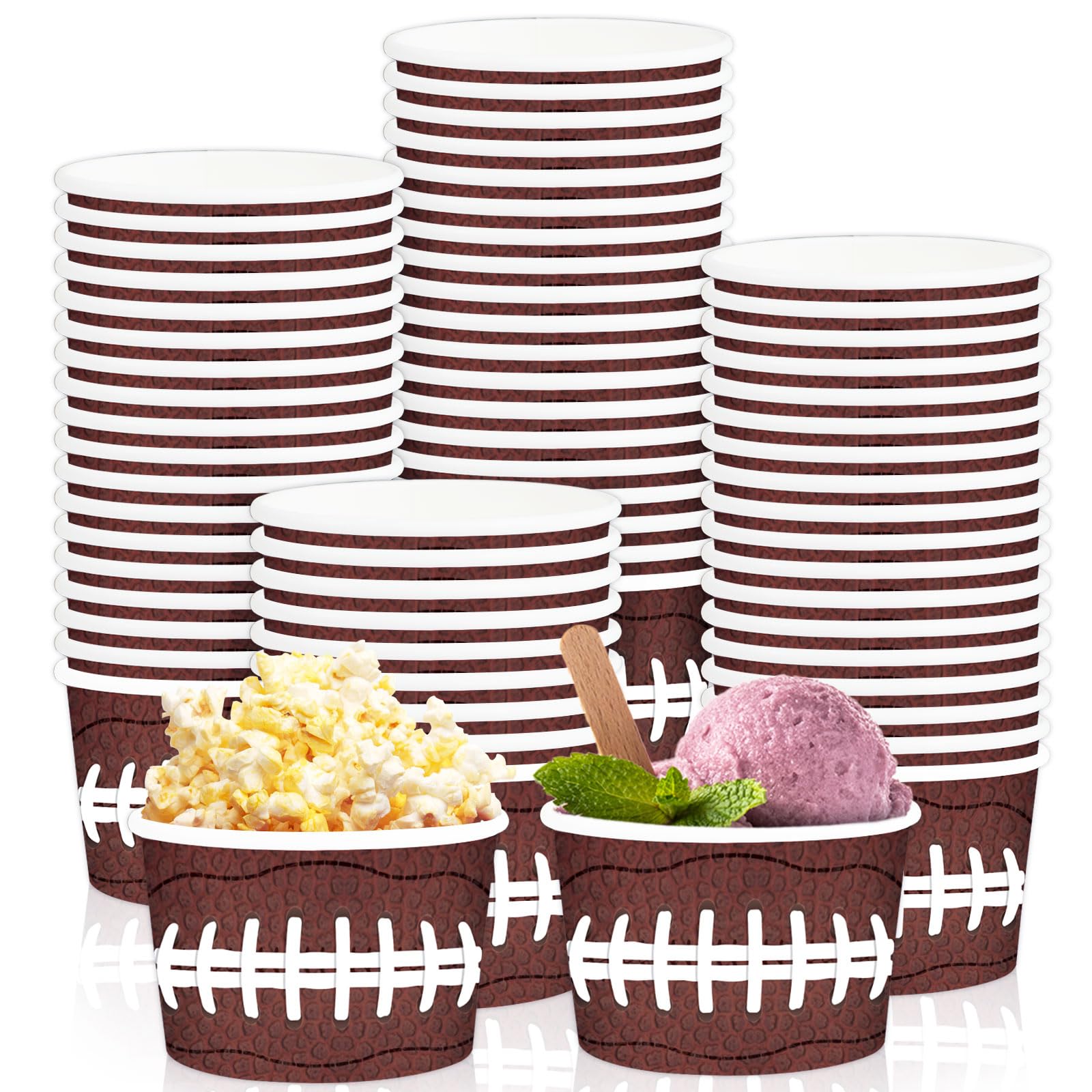 gisgfim Football Party Snack Chili Bowls Supplies for 50 Guests Disposable 9 oz Football Theme Serving Snack Bowl Paper Bucket Treat Cups for Birthday Game Day Sports Events Food Party