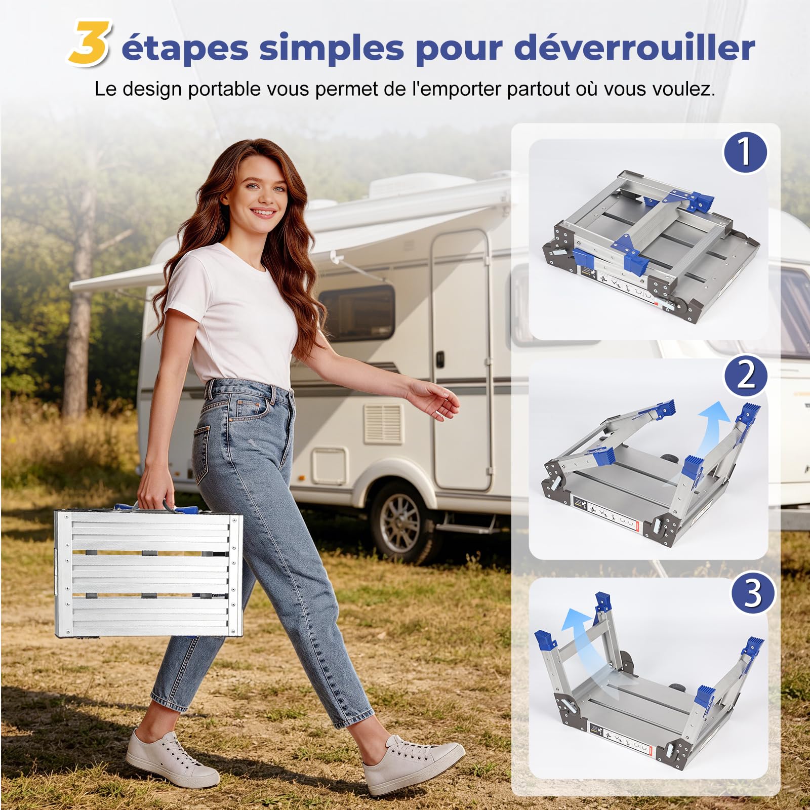 Plateforme de Travail Réglable en Aluminium, Repose-Pieds Réglable en Hauteur à 3 Positions (32-42 cm), Escabeau pour Maison, Bureau et Garage, Échelle à Marches avec Verrous de Sécurité