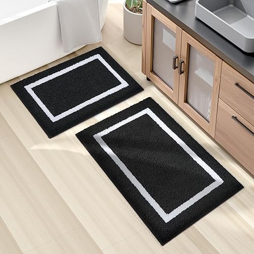 Miniatura 12 de HOMEIDEAS - Juego de alfombras para baño (2 piezas), de microfibra súper suave y absorbente, con borlas, antideslizantes y lavables a máquina (gris