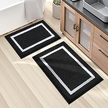 HOMEIDEAS Black and White Bathroom Rugs Sets 2 Piece, Super Soft and Absorbent Microfiber Tufted Bath Mats, Non-Slip and Machine Washable Bath Rugs