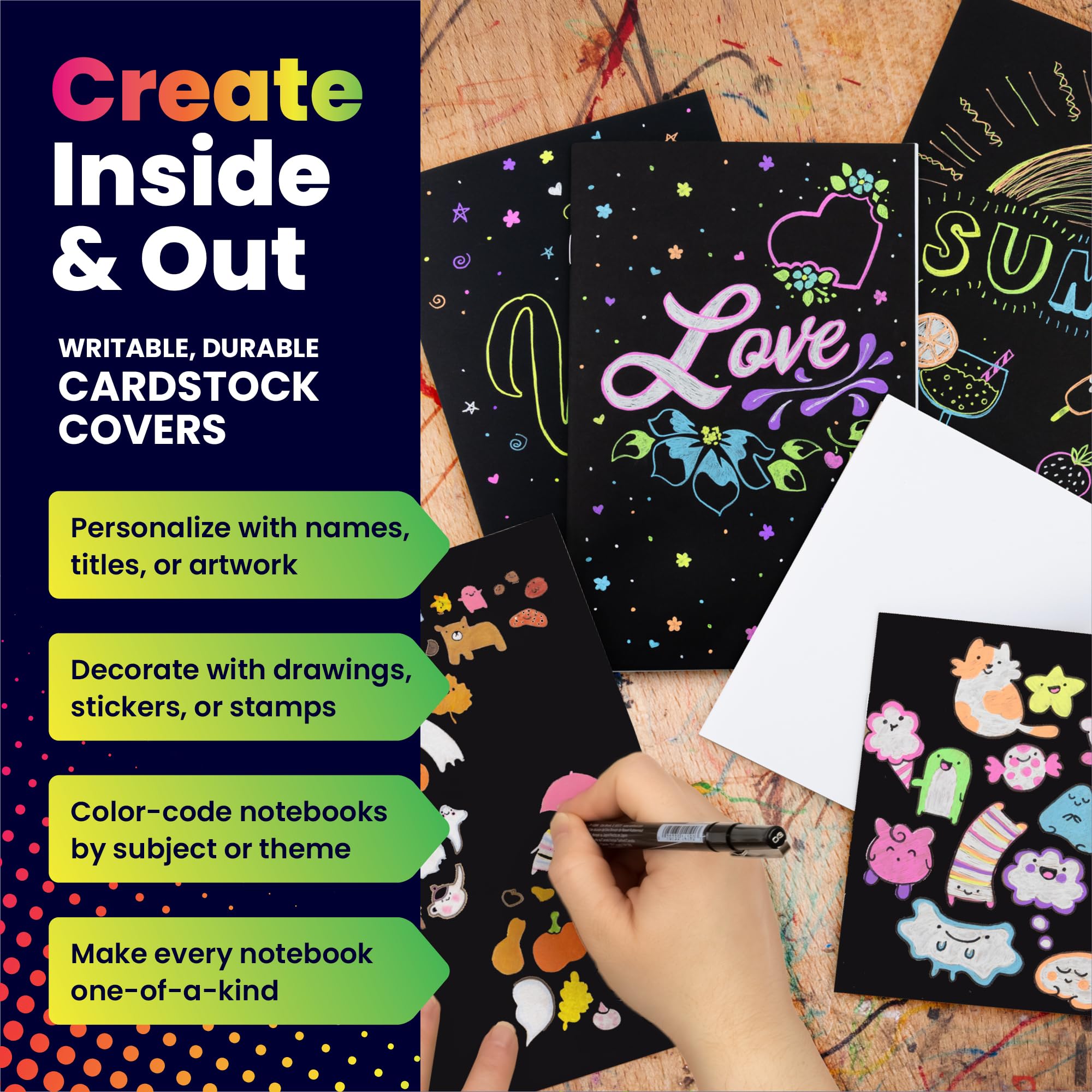 Hygloss Libros en blanco de 8.5 x 11 pulgadas, paquete de 6, tapa blanda de color negro para dibujar y escribir, libros vacíos para diario, bocetos o artes y manualidades