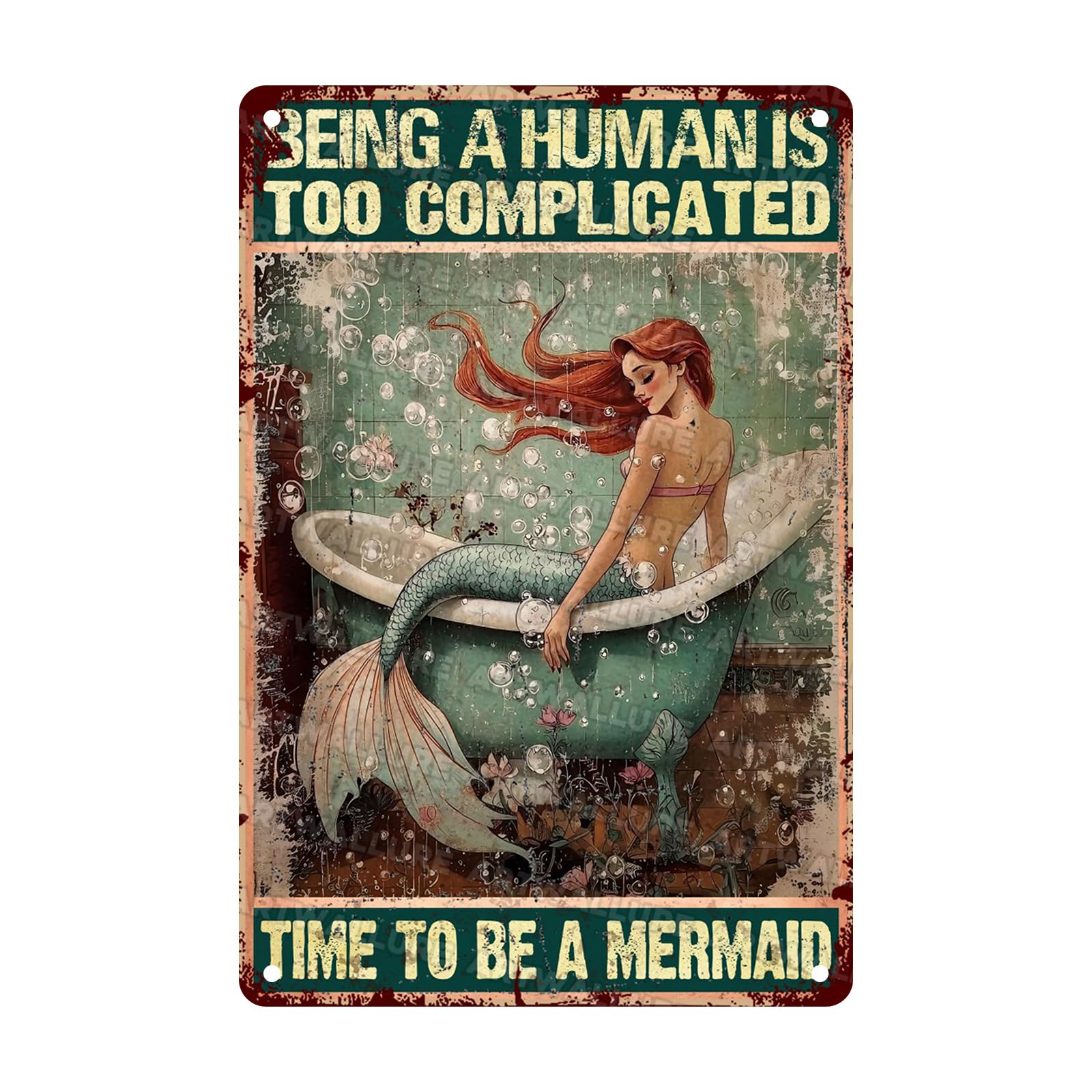 ARTWALLURE Mermaid Vintage Sign Time to Be A Mermaid Metal Sign for Cafe Bar Restaurant Shop Cabin Decor 8x12inch