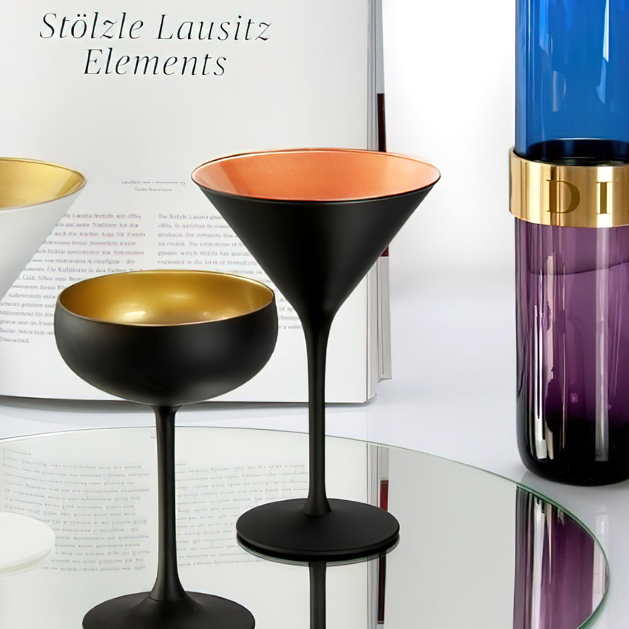 Stölzle Lausitz Verres à Cocktail Elements Noir/Bronze Lot de 6 – 240 ml Verres à Martini en Cristal Élégants et Durables – Résistants au Lave-Vaisselle & aux Chocs – Qualité Allemande