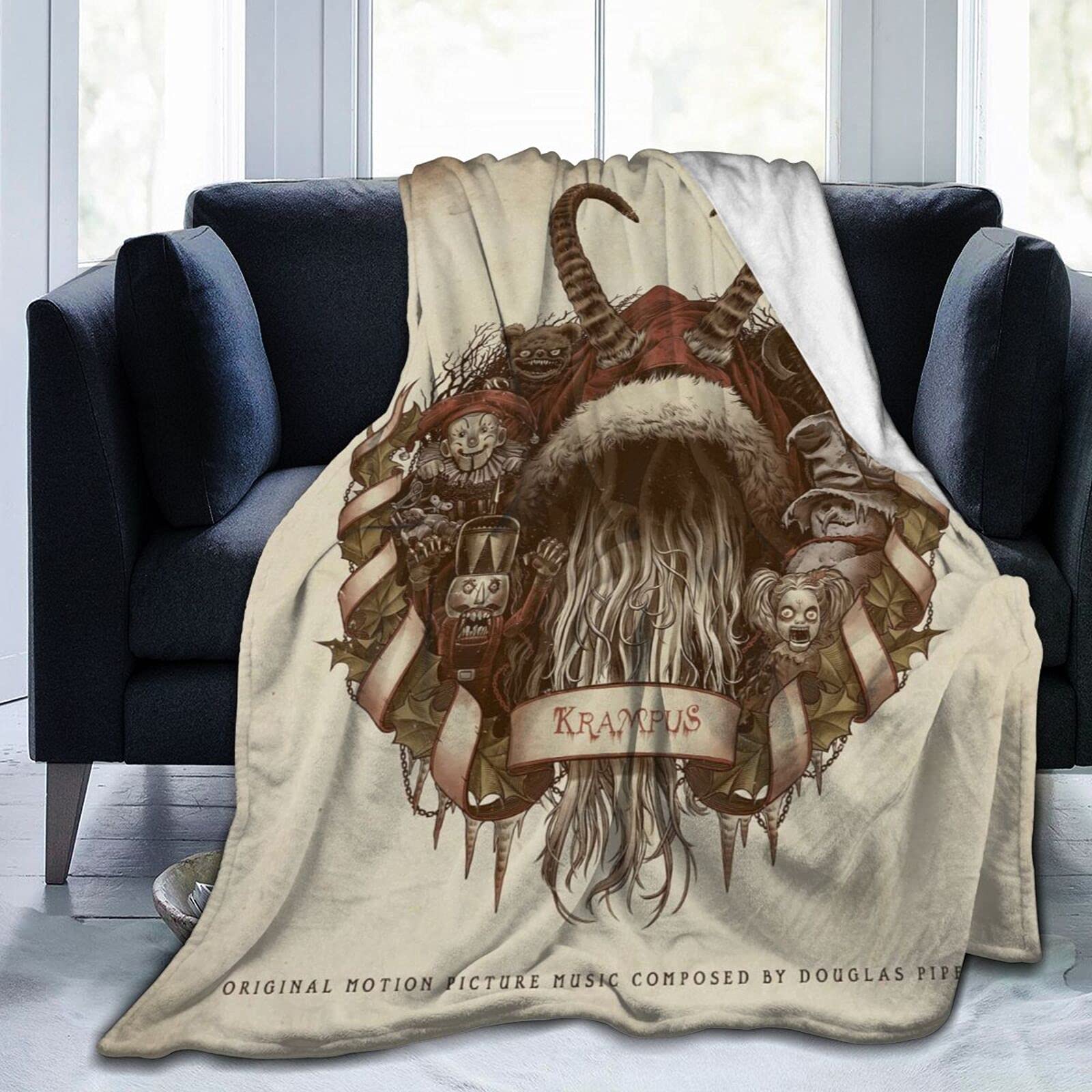 Nlwqekv Unisex Kids Vintage Merry Krampus Super Soft Warm Fleece Blanket, Comfortable Flannel Blanket, Four Season Blanket Suitable For Bedroom Bed And Sofa, Black, 80 X60 Inch