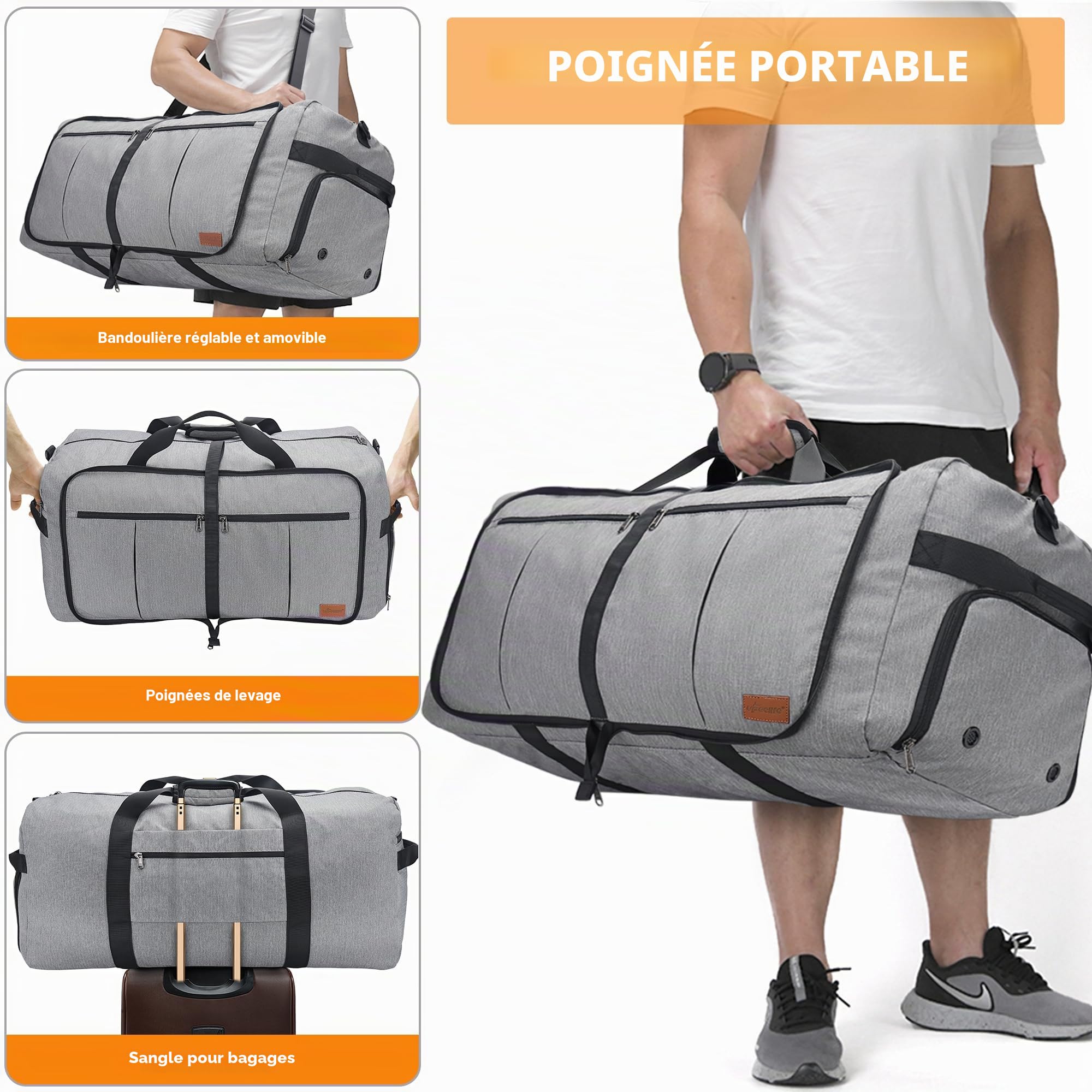 Upeelife Sac Voyage Pliables 125L, Grand Sac de Voyage Femme Homme Sac de Sport, Etanche Sac Weekend avec Compartiment à Chaussures et Poche Humide