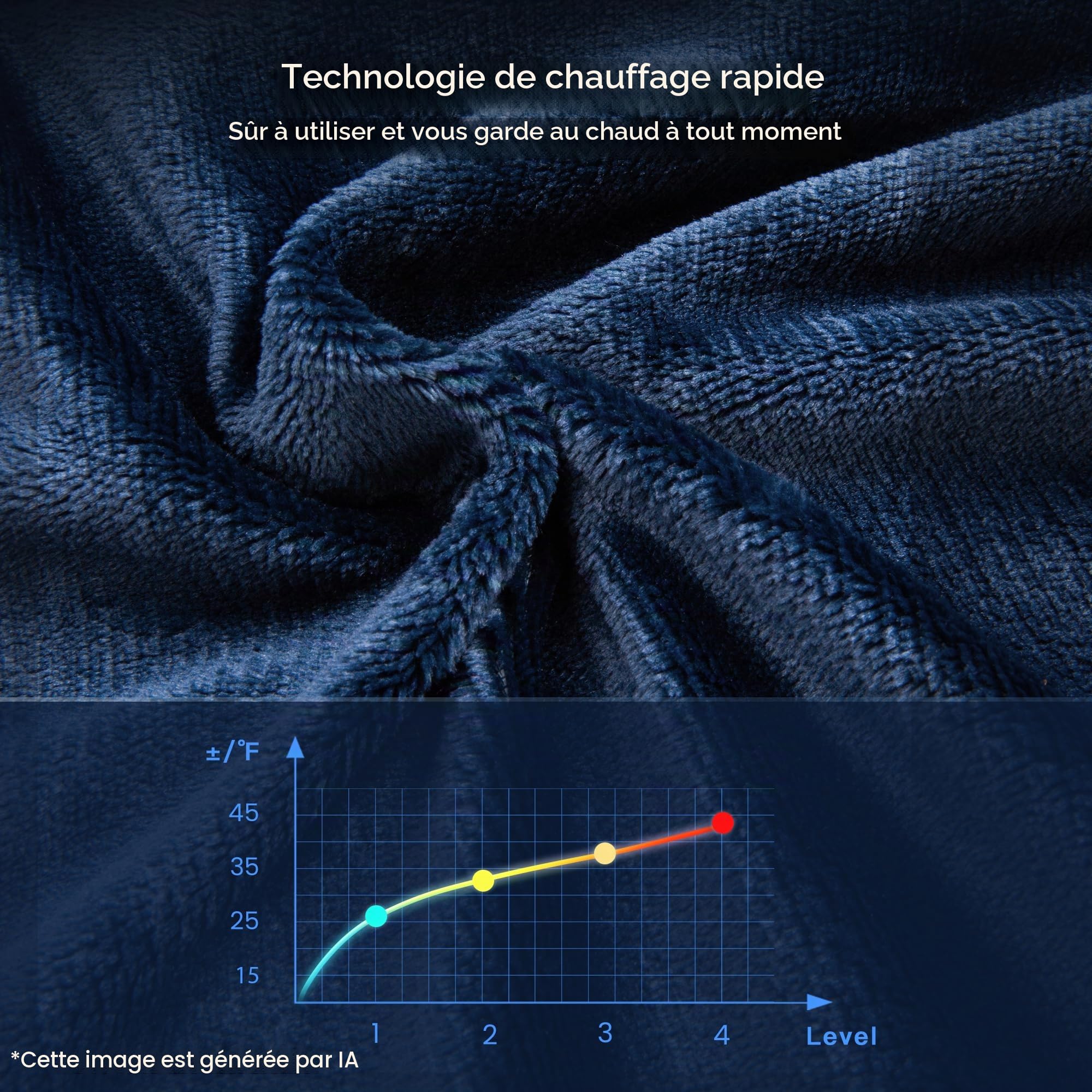 CURECURE Couverture Chauffante Électrique 180 x 130 cm avec Arrêt Automatique 10H et 4 Niveaux de Chaleur - Sécurité Surchauffe - pour Lit