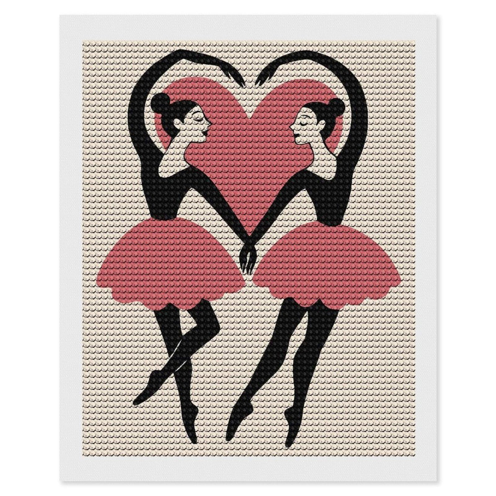 Junmoney Ballet Dancers Forming A Heart Diamond Painting Canvas Kit 16"x20", Round Gems, Living Room Decor, Seasonal Gift Choice, Modern Decor