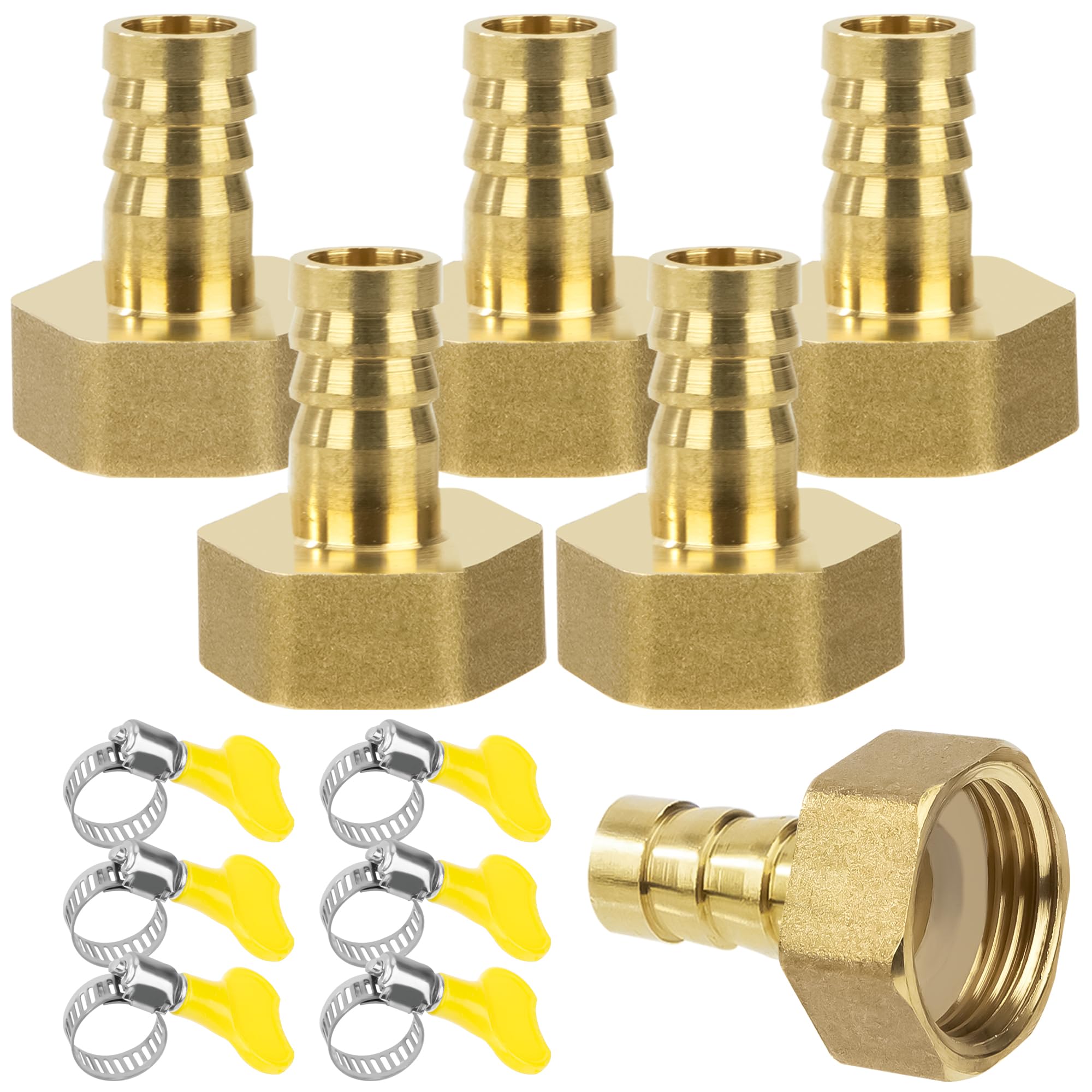 Filettatura Tubo Connettore, 6 Pezzi 14 mm Barb x 3/4 Femmina Connettori per Tubi in Ottone, Raccordo Portagomma Adattatore con Fascetta per Acqua, Gas, Aria Filettatura Tubo Connettore, 6 Pezzi 14 mm Barb x 3/4 Femmina Connettori per Tubi in Ottone, Raccordo Portagomma Adattatore con Fascetta per Acqua, Gas, Aria