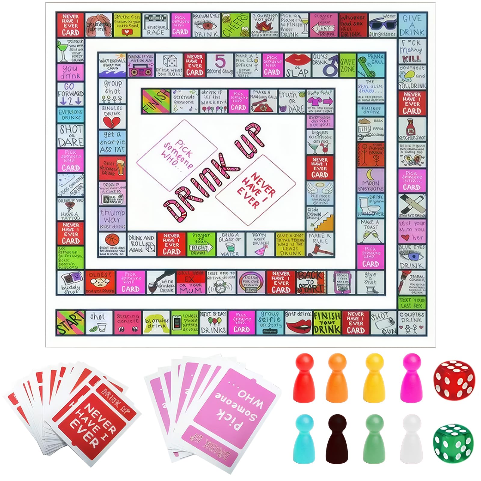 SrgPui Drinking Games, Adult Party Board Game, Fun Drinking Games for Adults Girls Night, Bachelorette Parties, 2-8 Players