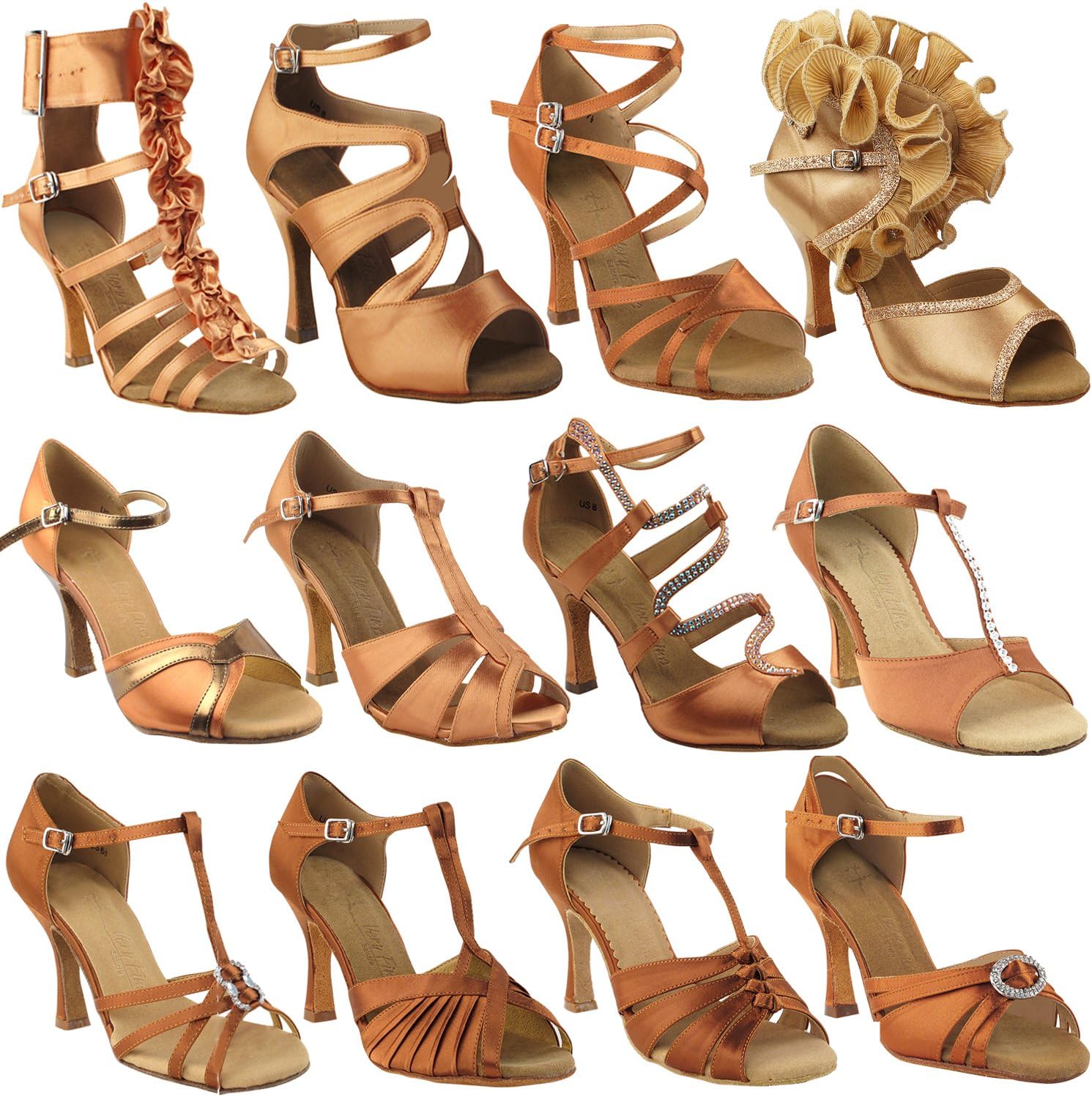 50 Shades of TAN Latin Dance Shoes for Women: 5008LEDSS:Brown Satin:3.5" Stiletto Heel:Size 11 (Special Order)