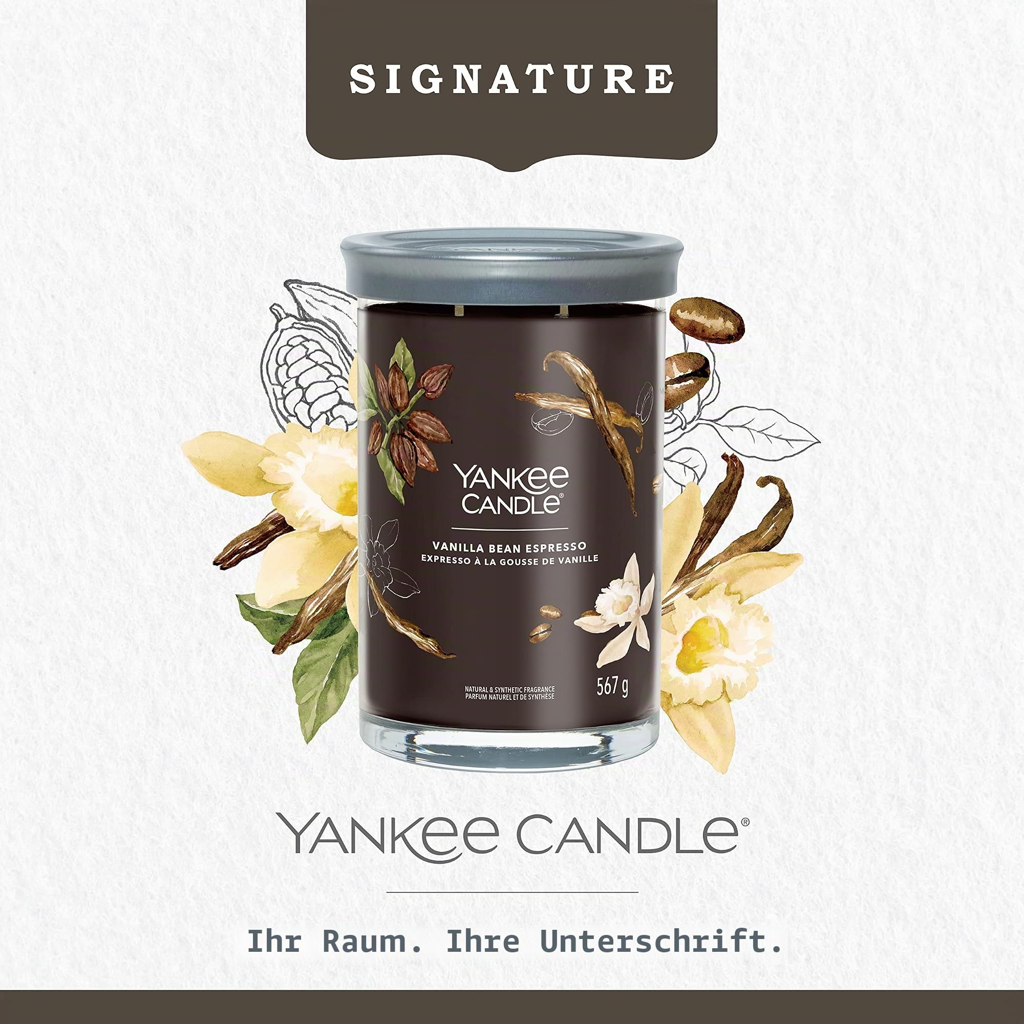 Yankee Candle Signature Duftkerze | große Tumbler-Kerze mit langer Brenndauer „Vanilla Bean Espresso“ | Soja-Wachs-Mix | Perfekte Geschenke für Frauen
