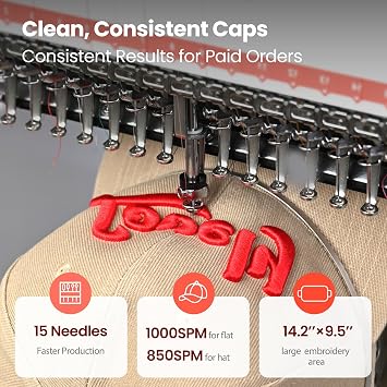 Poolin EOV 15-Needle Cap Embroidery Machine | 3D Cap Puff Bundle Includes 20 Matte Color Thread Kit, Pre-Wound Bobbins & 3D Puff Foam