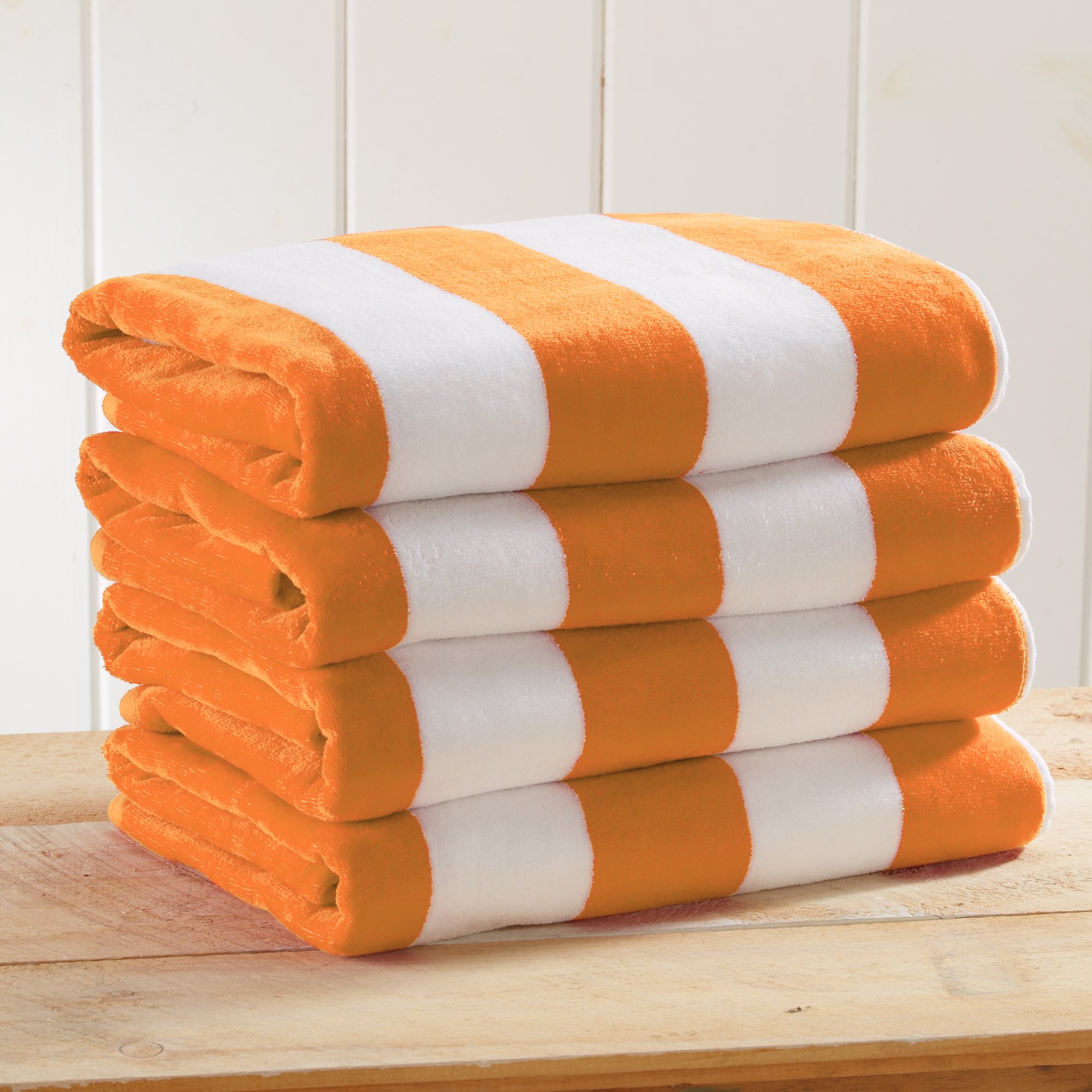 Great Bay Home 100% Cotton Velour Oversized 4 Pack Beach Towels 35" x 70" - Orange Cabana Pool Towels - Quick Dry, Large Swim Towels for Adults and Kids