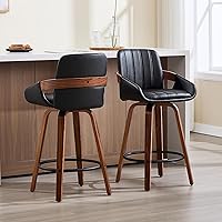Vista 1 de Swivel Bar Stools Set of 2, 26" Counter Height Bar Stools with Back and Arms, Faux Leather Modern Upholstered Bar Chairs with Walnut Frame for