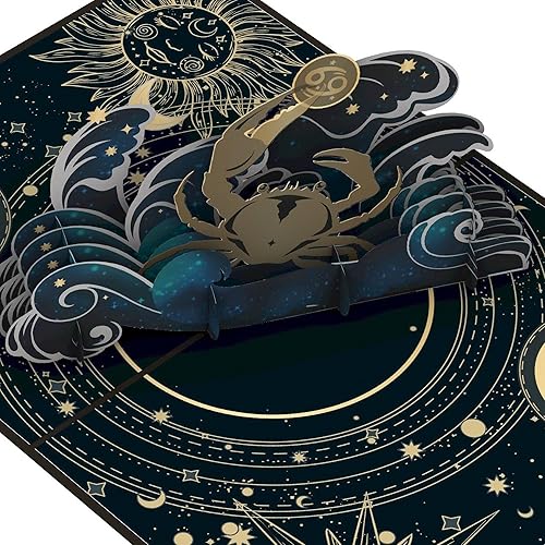 Miniatura 4 de iGifts And Cards Tarjeta desplegable de cumpleaños del zodiaco de cáncer, felicitación de horóscopo de astrología 3D con tarjeta de notas y sobre,