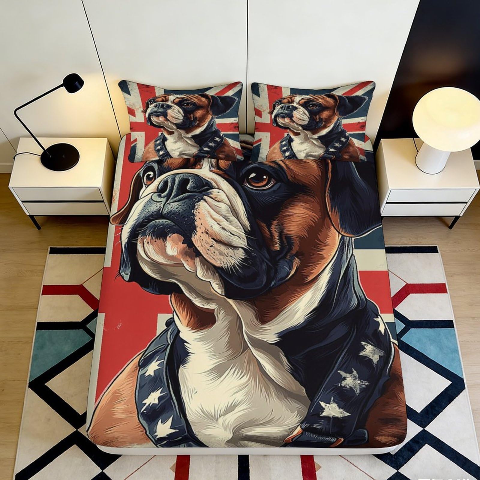 3D Printed Boxer Dog Fitted Sheet Microfiber Soft Animal Pattern Mattress Cover for Bedroom Guest Room Decor 90x200x25cm
