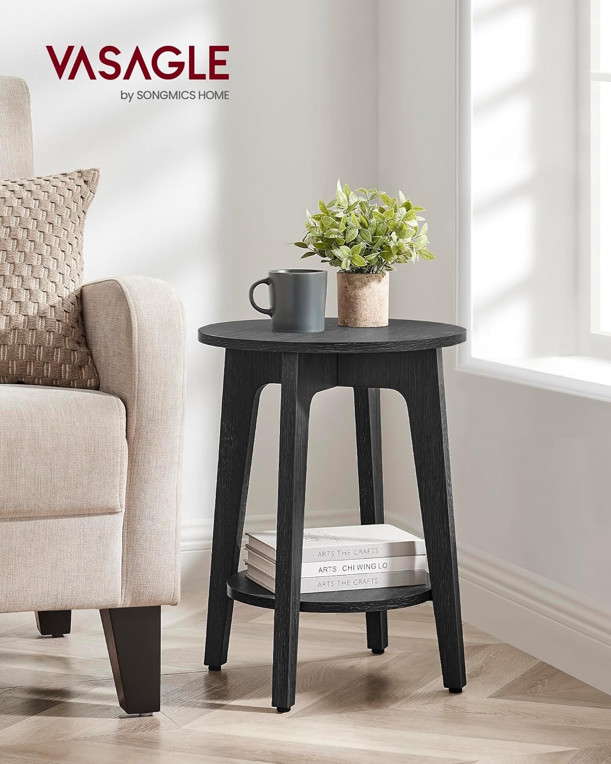 VASAGLE MAEZO Collection - Side Table, 2-Tier Small Round End Table, Nightstand with Tapered Legs, Curved Transitions, for Small Spaces, Living Room, Bedroom, Charcoal Gray ULET283T22 - Image 2