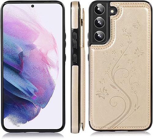 Miniatura 4 de Asuwish Glaxay S22 - Funda para Samsung Galaxy S22 5G con protector de pantalla de vidrio templado, soporte de cuero con tarjetero, doble cierre