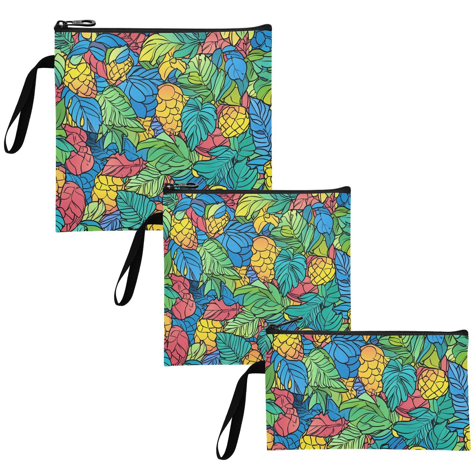 Colorful Fruit Leaf Flowers 3 Piecing Reusable Zipper Snack Bag Waterproof Food-Safe Storage Zipper Bag for Kids Students Adults Food