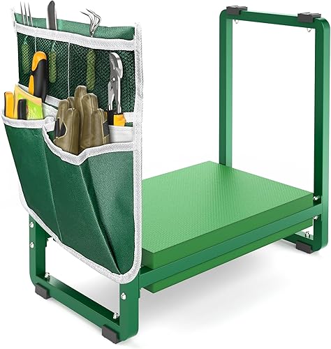 FLINTER Rodillero y asiento de jardín de 10.2 pulgadas más ancho, banco de jardinería grueso resistente para arrodillarse y sentarse, rodillas de