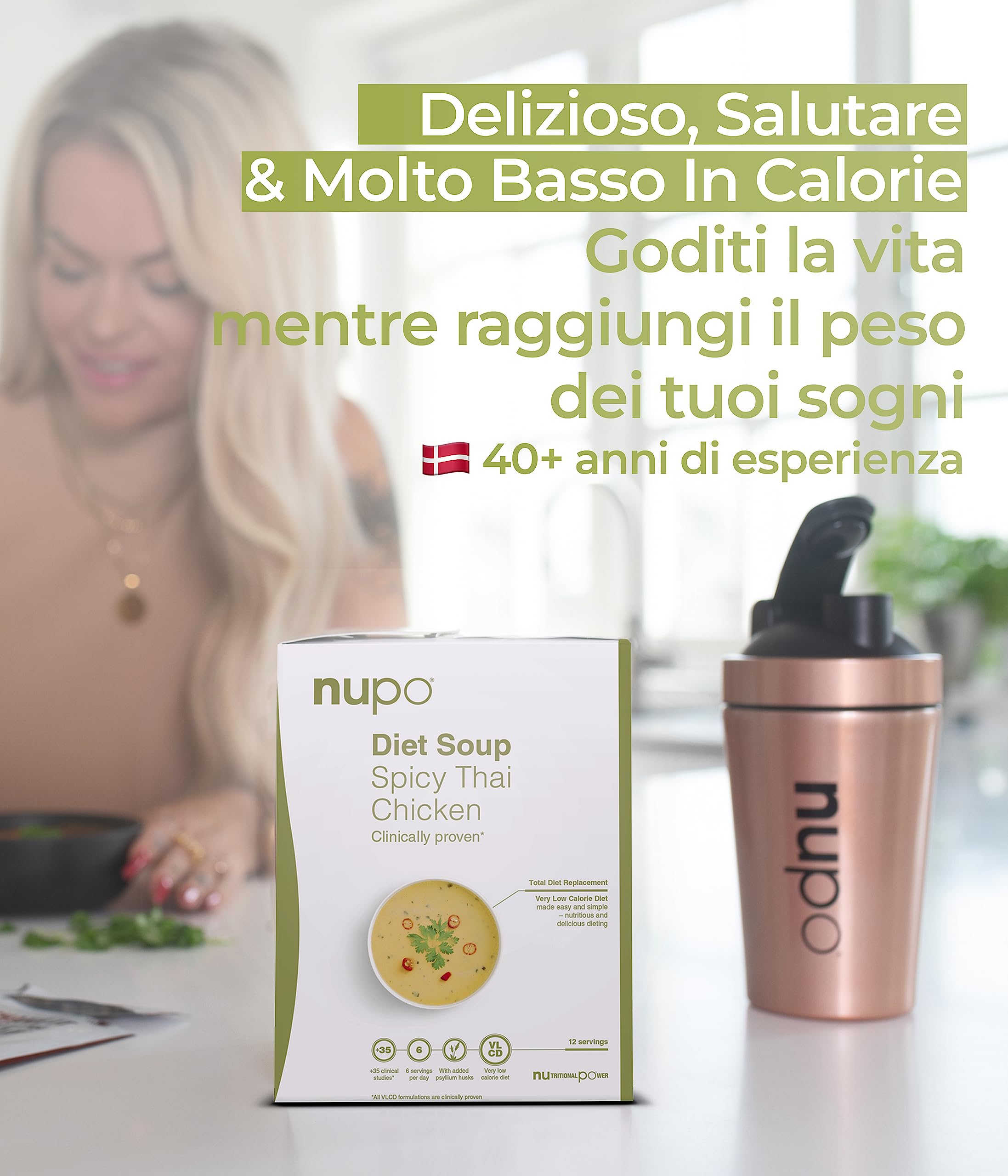 NUPO Diet Soup Pollo thai piccante - Zuppa dietetica per la gestione del peso I Pasti clinicamente testati per un controllo efficiente del peso I 12 porzioni I Senza glutine