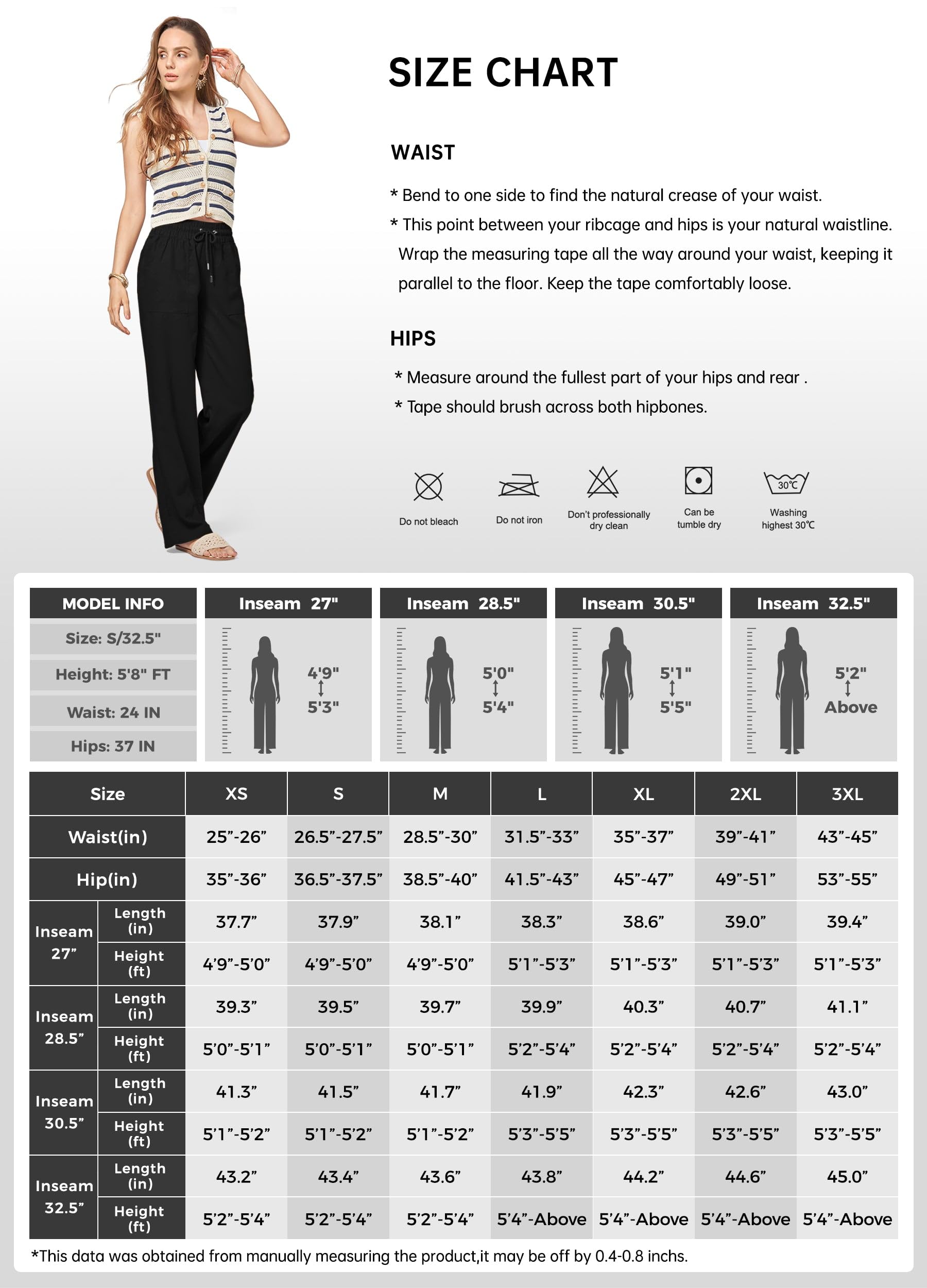 WILLIT Pantalon en lin pour femme - En coton - Pantalon d'été - Pantalon de jogging - Couleur unie - Jambe large - Pantalon Palazzo - Pantalon décontracté