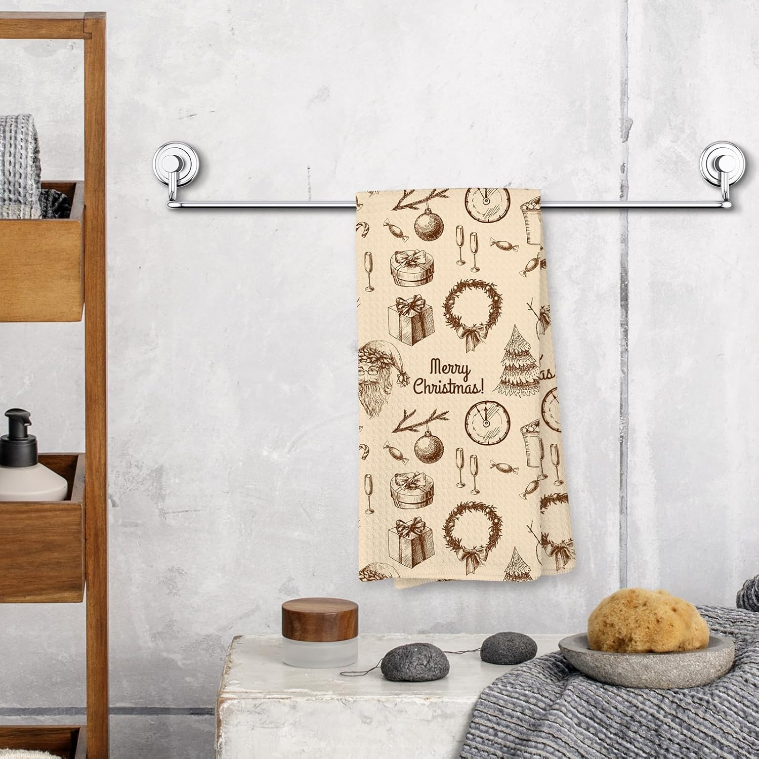 Giosve Vintage Merry Christmas Bar Kitchen Towels, Christmas Decorative Hand Towels, Neutral Winter Xmas Snowman Tree Wreath Dish Tea Towel for Kitchen Bar Cart Decor, 16x24 Inch - Image 3