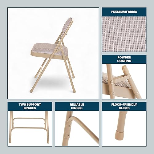 Miniatura 9 de OEF Furnishings Sillas plegables de alta calidad con doble bisagra tapizada de tela, color beige Beige,Negro -,Azul/Azul,Azul/ Gris,Marrón,Gris,Rojo