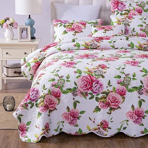 Miniatura 8 de DaDalogy Bedding - Juego de cama floral de 14 piezas en una bolsa, diseño de rosas románticas, juego de sábanas bajeras y encimeras con funda de