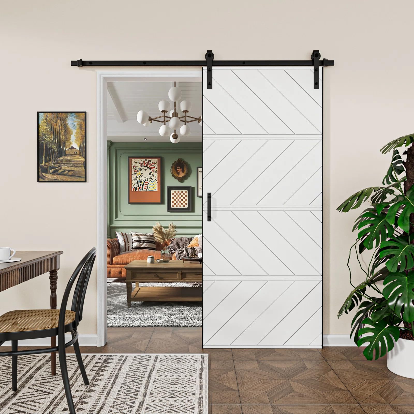 Modern Paneled Manufacture Wood Sliding Barn Door Wave Design with Installation Hardware Kit(Easy Installation),36"×84"