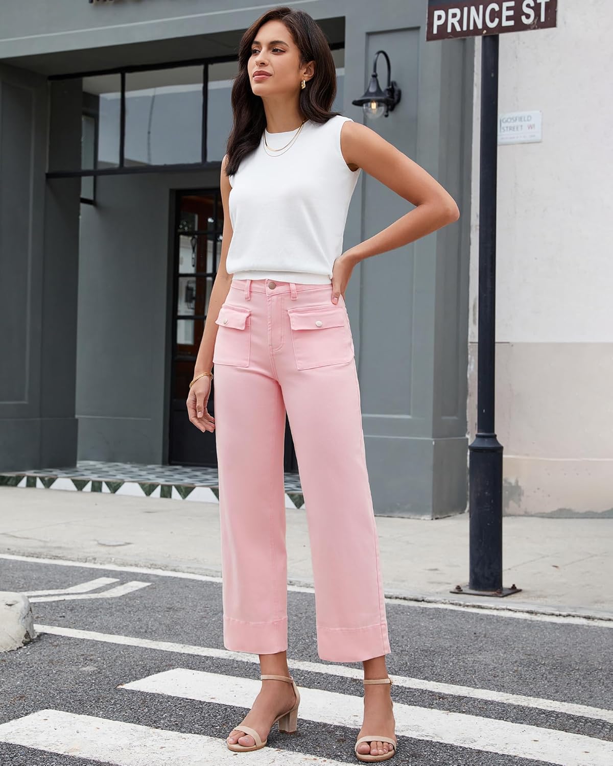 GRAPENT Wide Leg Jeans for Women Trendy High Waisted Straight Leg Cropped Stretchy Denim Pants with Retro Patch Pockets - Image 4