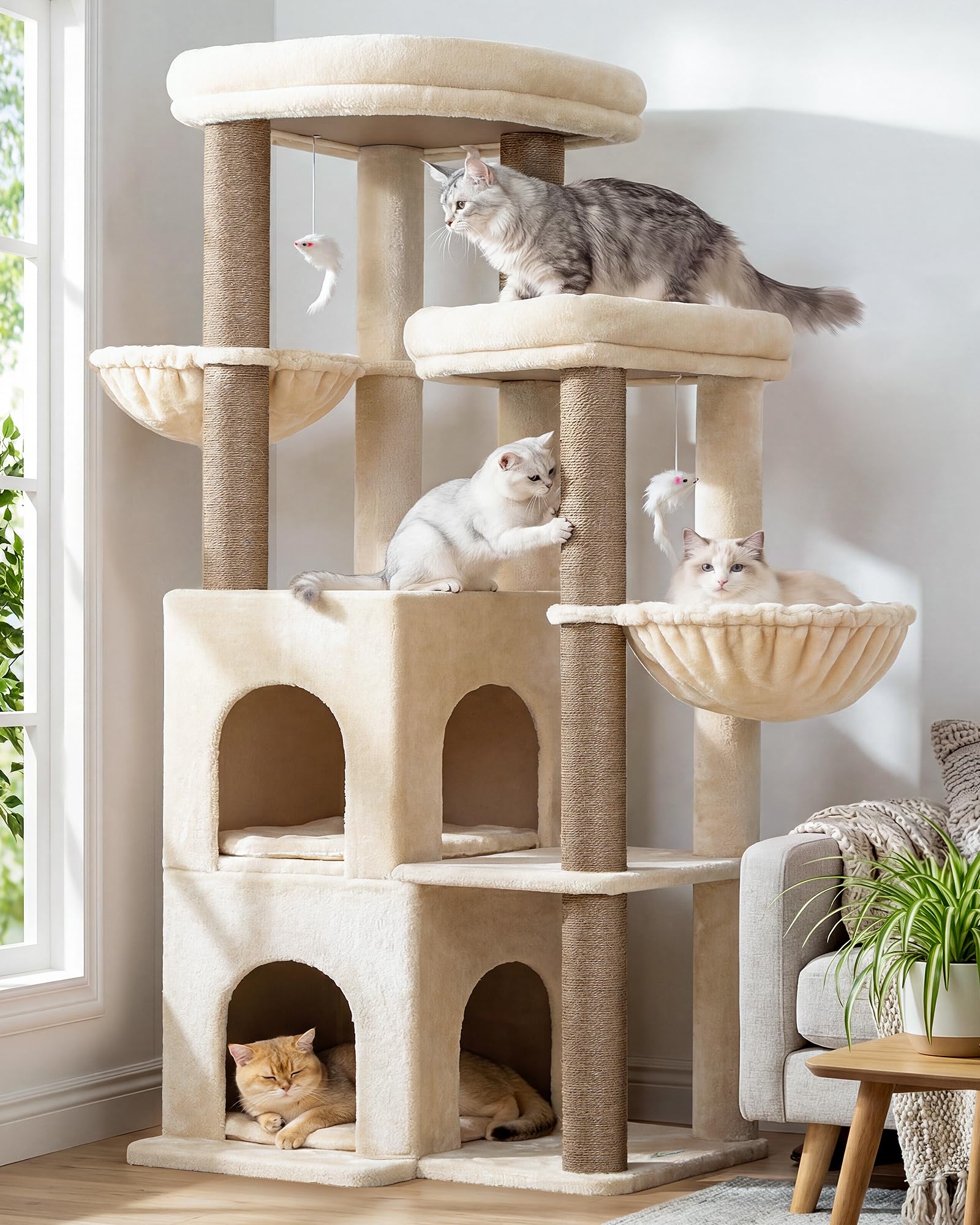 Globlazer Cat Tree Tower for Indoor Cats Large Adult, S63, Beige