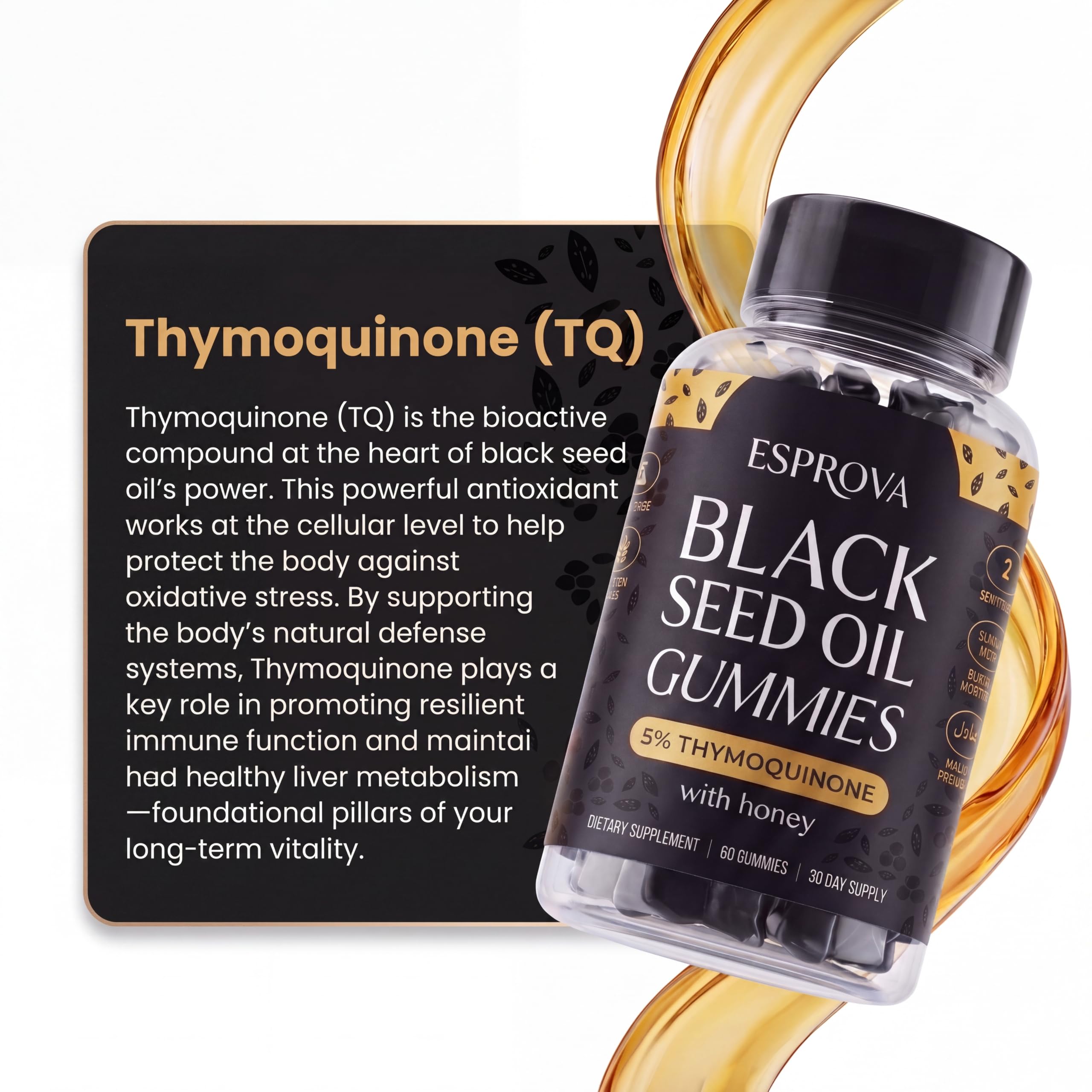 Black Seed Oil Gummies with Honey (Nigella Sativa), 5% Thymoquinone, Cold Pressed, 60 Count, 30 Day Supply — Amazon image 7
