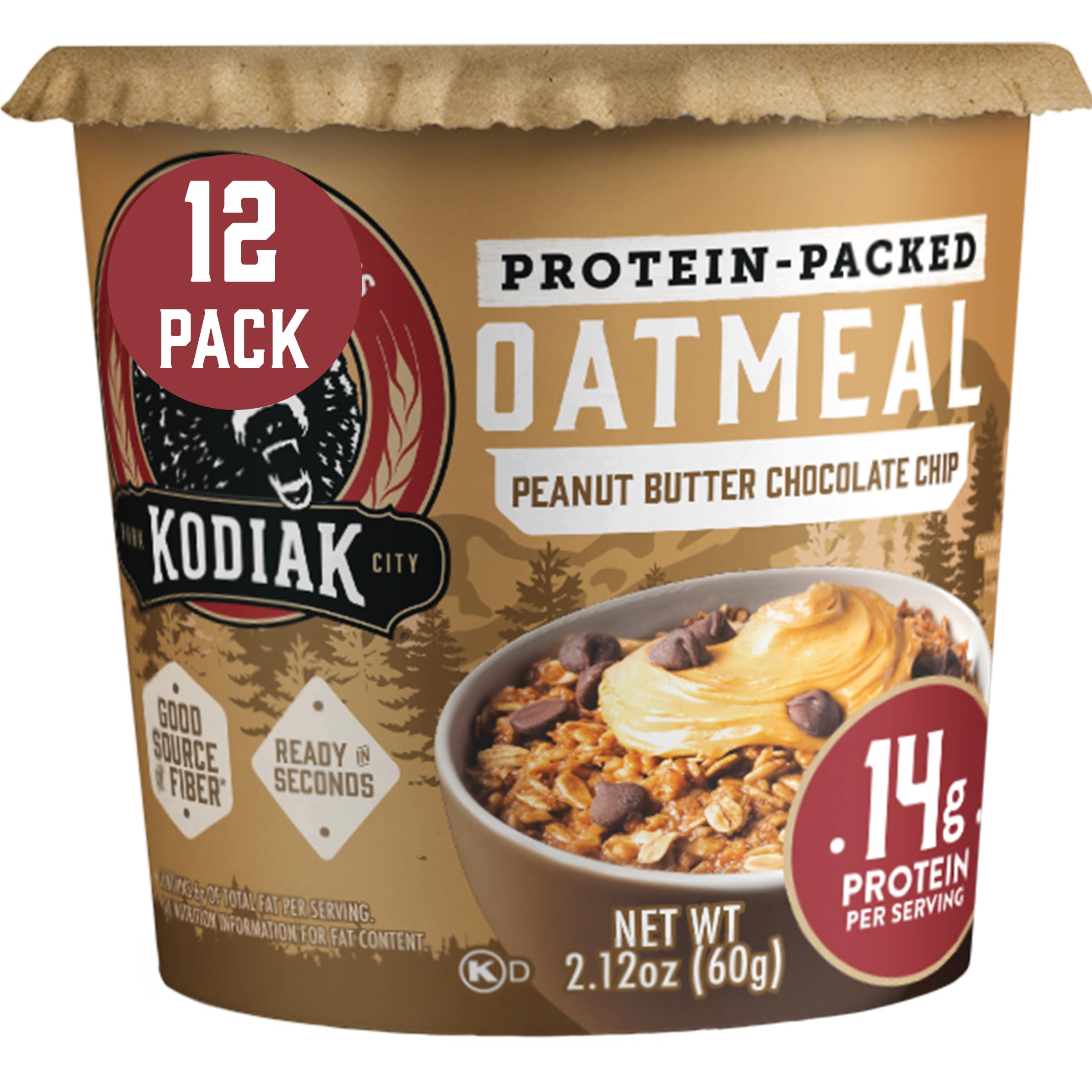 Kodiak Cakes Instant Oatmeal Cups, Peanut Butter Chocolate Chip, High Protein, 100% Whole Grains, (12 cups)