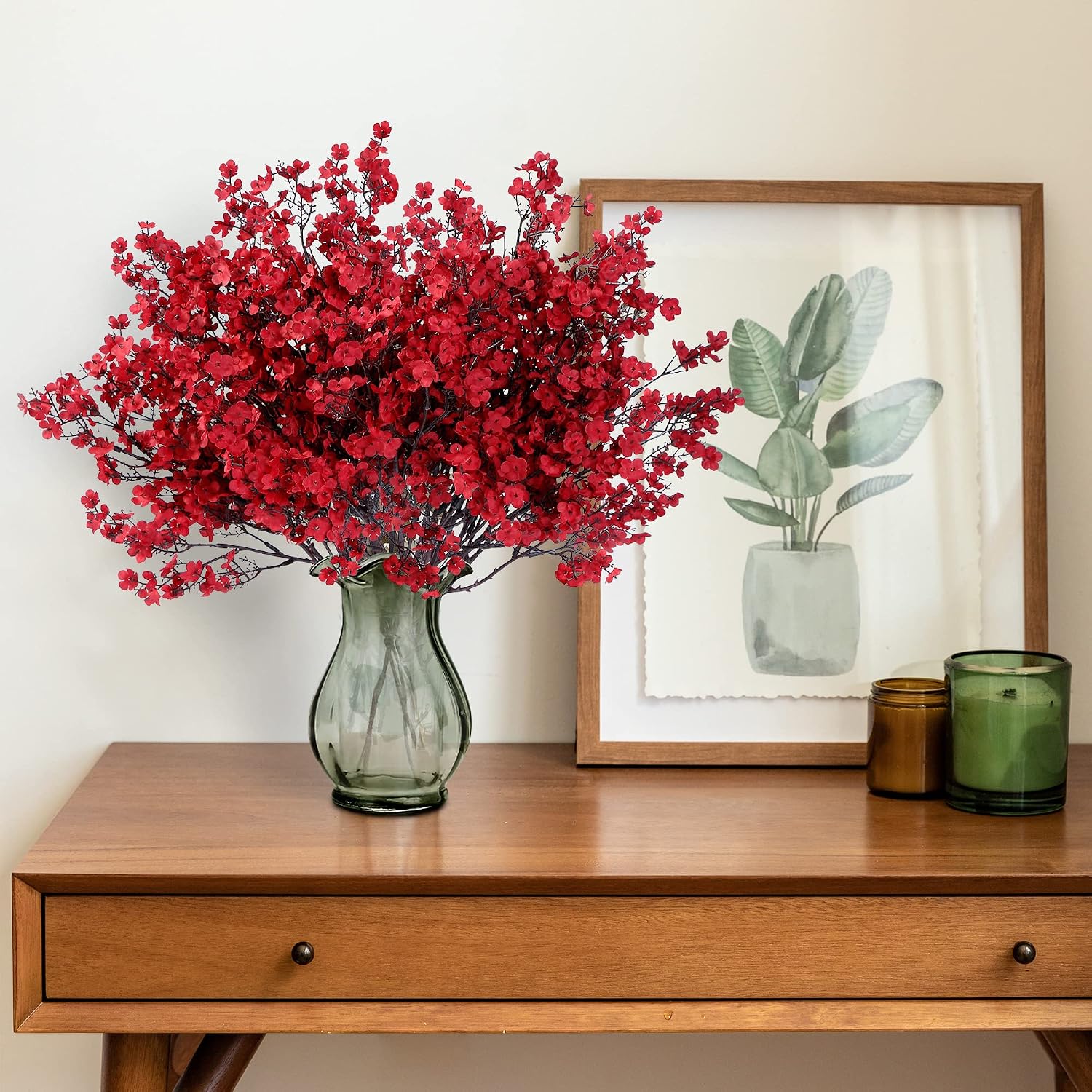 Sggvecsy 15 Pcs Babys Breath Artificial Flowers Gypsophila Bouquets Bulk Real Touch Fake Silk Flowers for Home Wedding DIY Floral Arrangement Kitchen Christmas Centerpiece Festival Decoration (Red) image 3