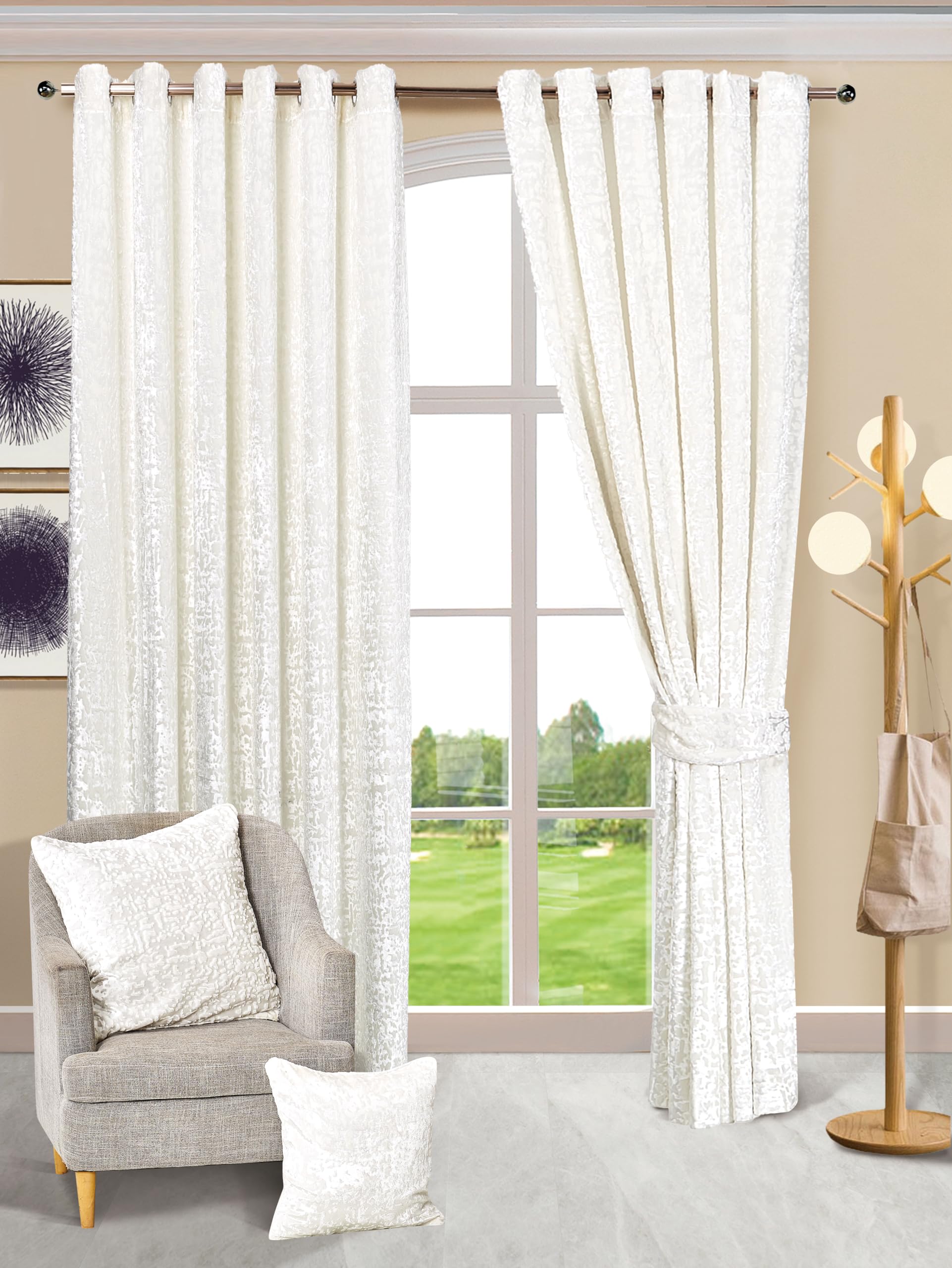Best Linen Crushed Velvet Curtains for Living Room, Bed Room, Home & Office Ring Top Curtains Pair Panels Santiago Modern Drapes (W 46 X L 54, White) โ image 1