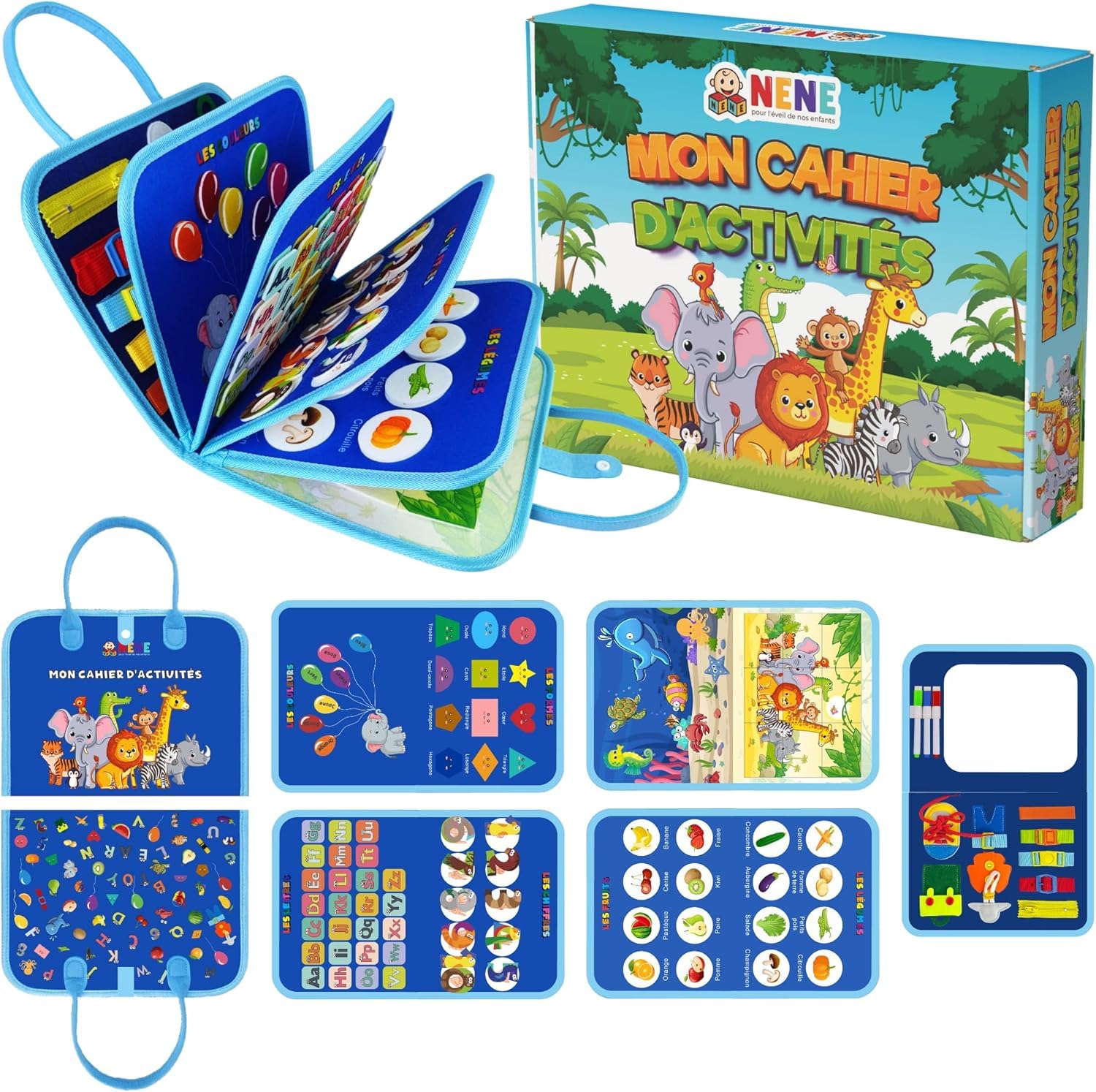 Busy Board Montessori Version Française - Planche D'Activités Éducative 3-6 Ans, Motricité Fine, Lettres, Chiffres Et Formes