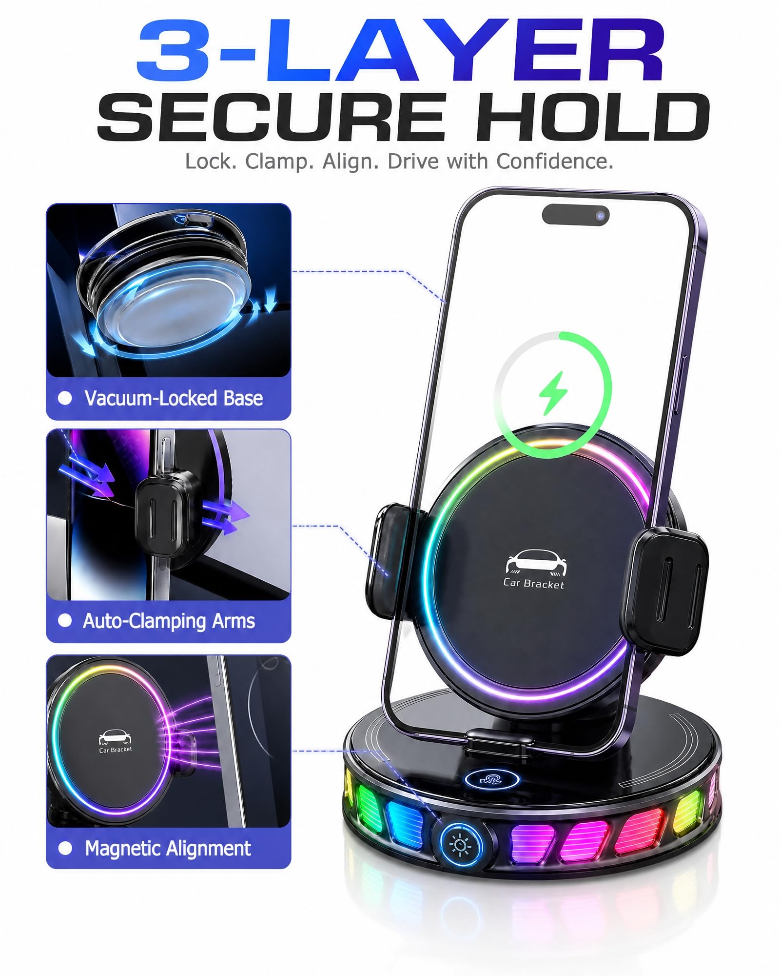 Soporte giratorio de 360° para teléfono de coche con carga