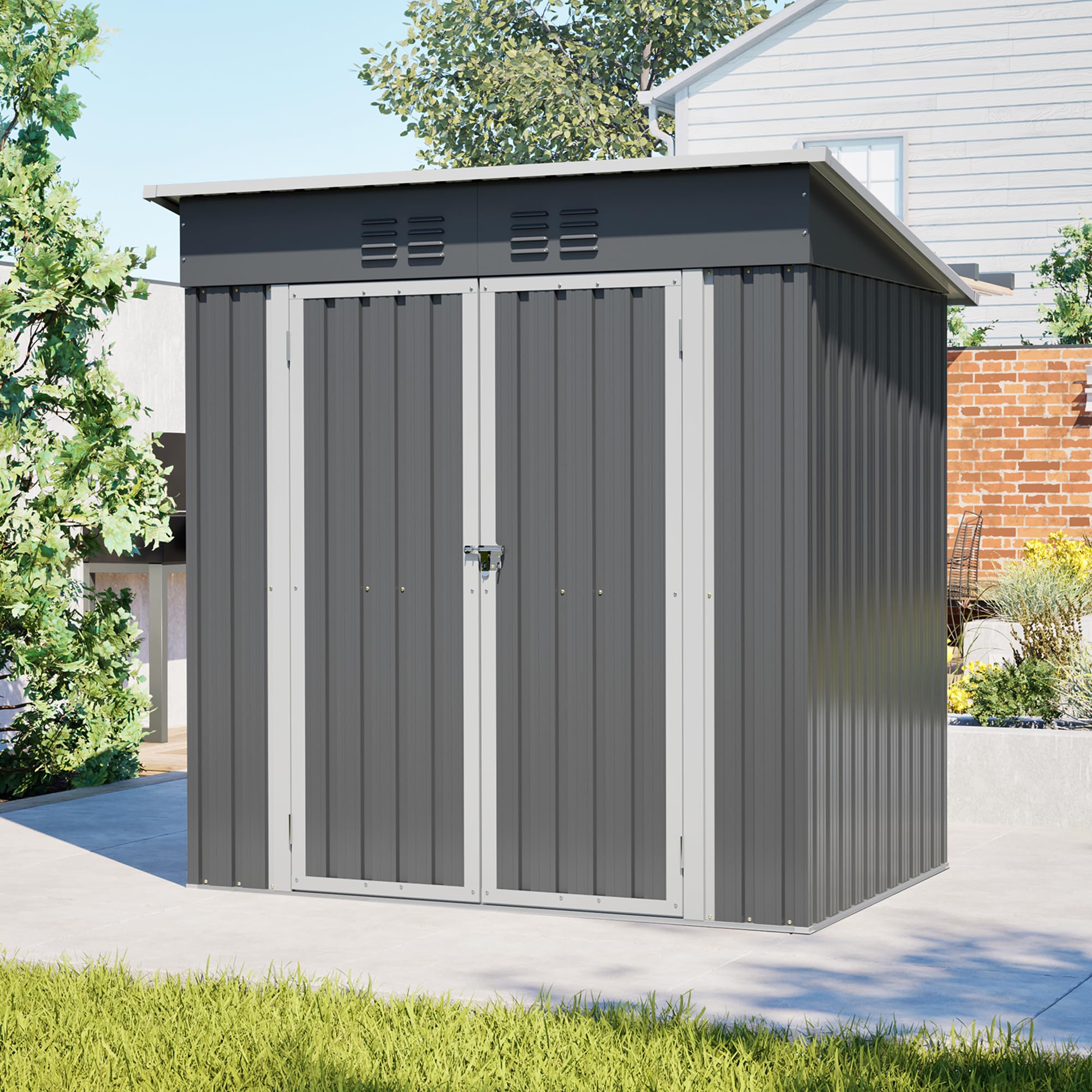 FammyLoft 4x6 FT Metal Garden Shed Outdoor Storage Shed with Floor Frame