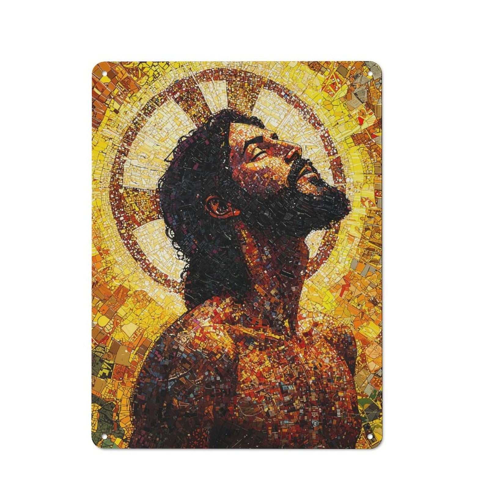Mosaic Portrait of Jesus Metal Wall Sign 40x30cm, Nostalgic Classic Pub Decor for Pub, Home Bar, Shed Or Man Cave