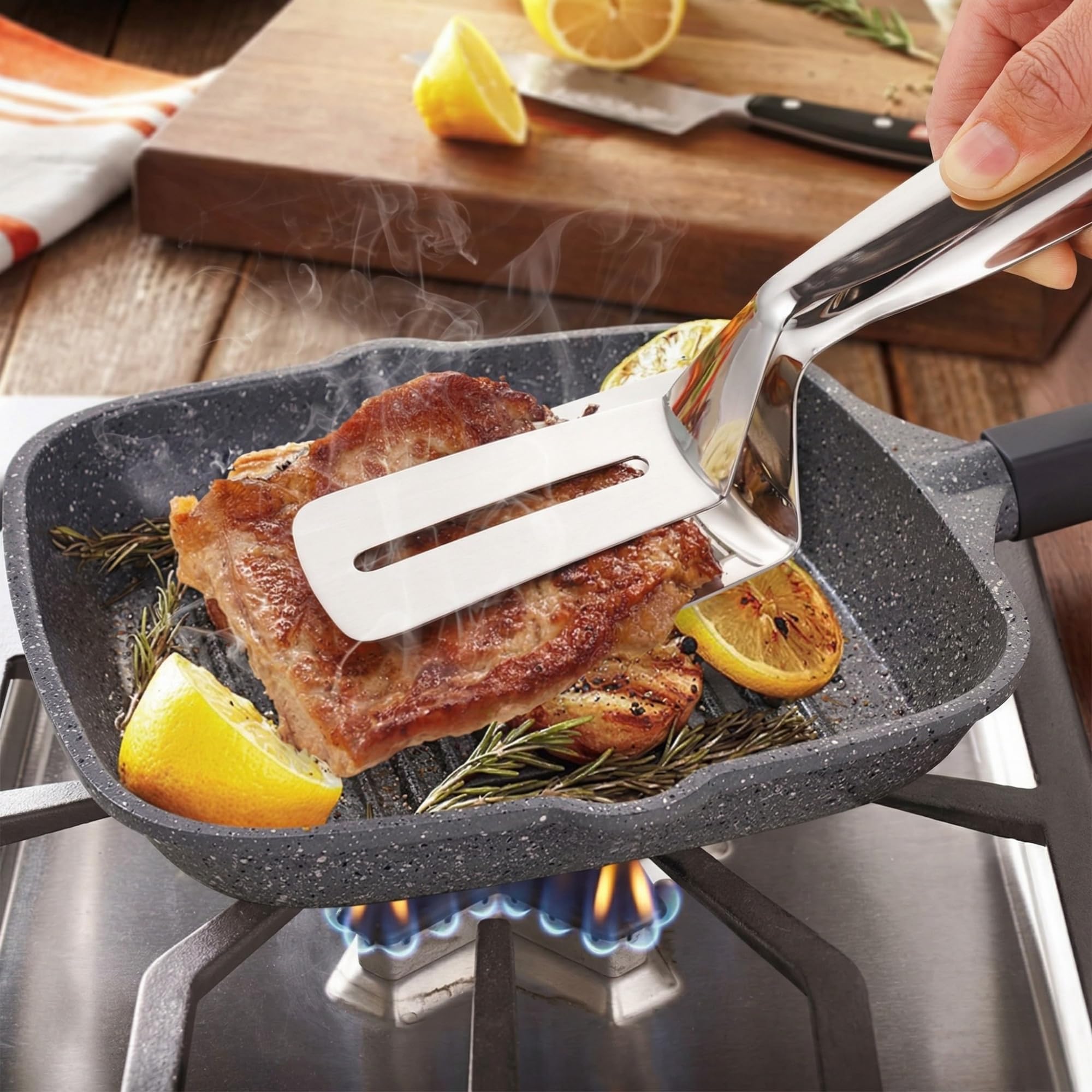 Mutfak Maşası, Paslanmaz Çelik Dayanıklı Yapı, Et Servisi İçin Pratik Kolay Kullanım, Bulaşık Makinesinde Yıkanabilir, Ev Restoran Kullanımına Uygun Balık Biftek Barbekü Krep Maşası