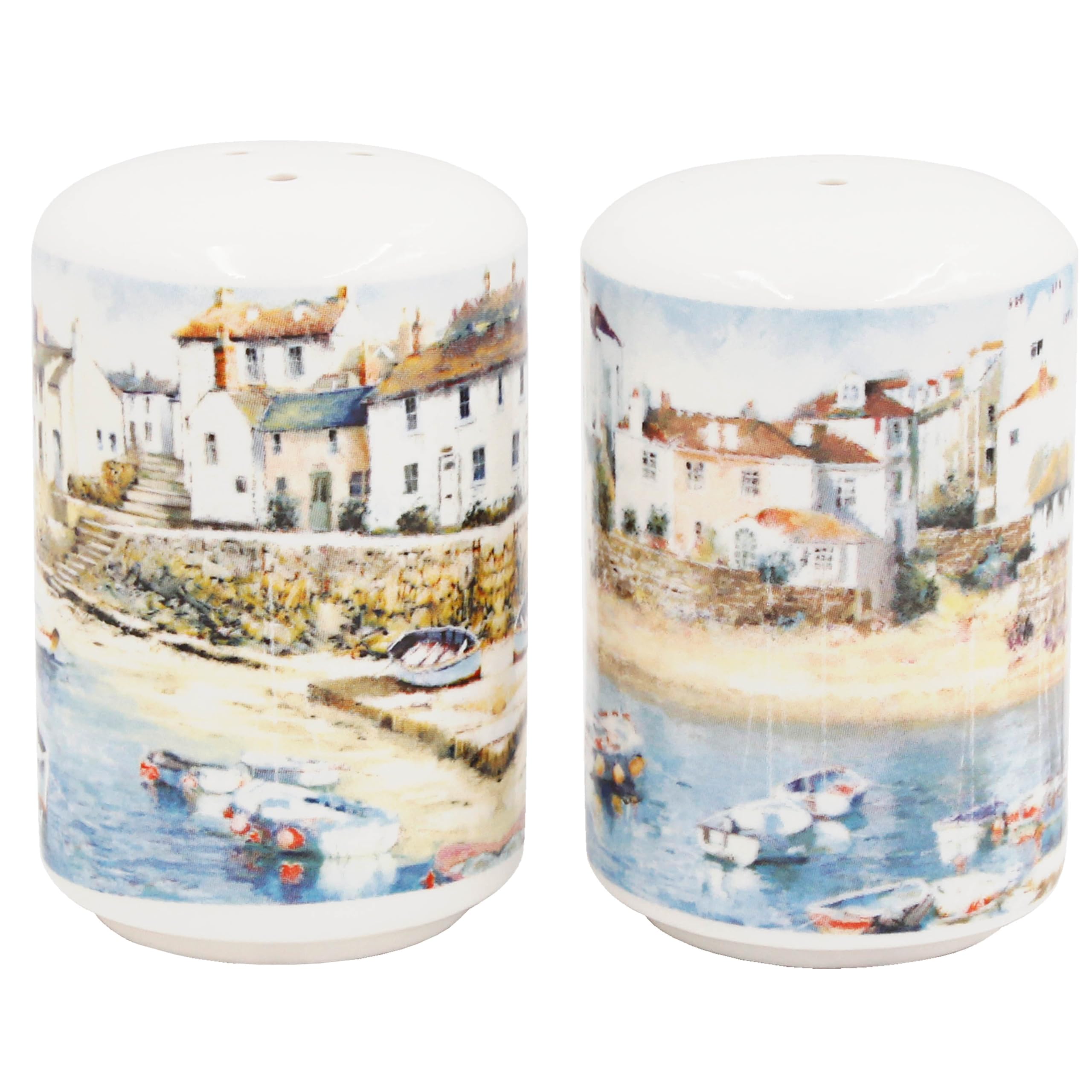 Ceramic Salt & Pepper Harbour Town Coastal Art Theme Tableware Kitchen Accessory