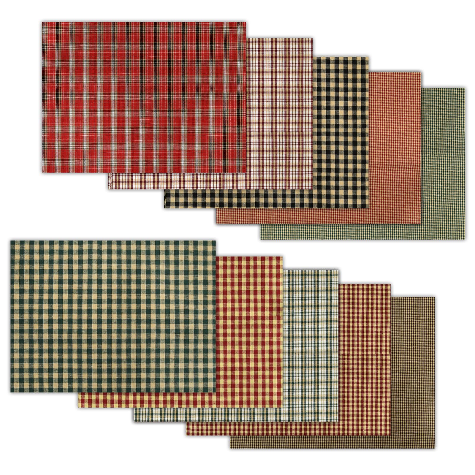 Christmas Plaid Fabric 10Pcs - Vintage Buffalo Plaid Checkered Tartan Square Quilting Fabric, Retro Gingham Cloth Precut Holiday Patchwork Bundles for Xmas Sewing Project, DIY Crafts - 50x40cm