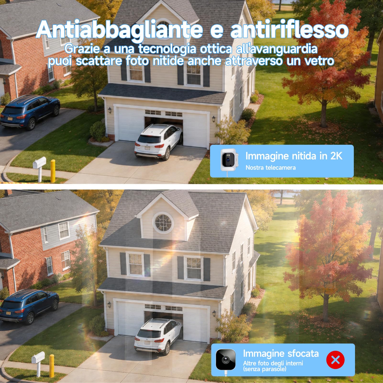 fanxiang 3 MP 2 K HD, telecamera di sorveglianza WiFi e Bluetooth, per telefono cellulare, telecamera di sorveglianza interna con visione notturna a colori, registrazione 24/7, sensore di movimento