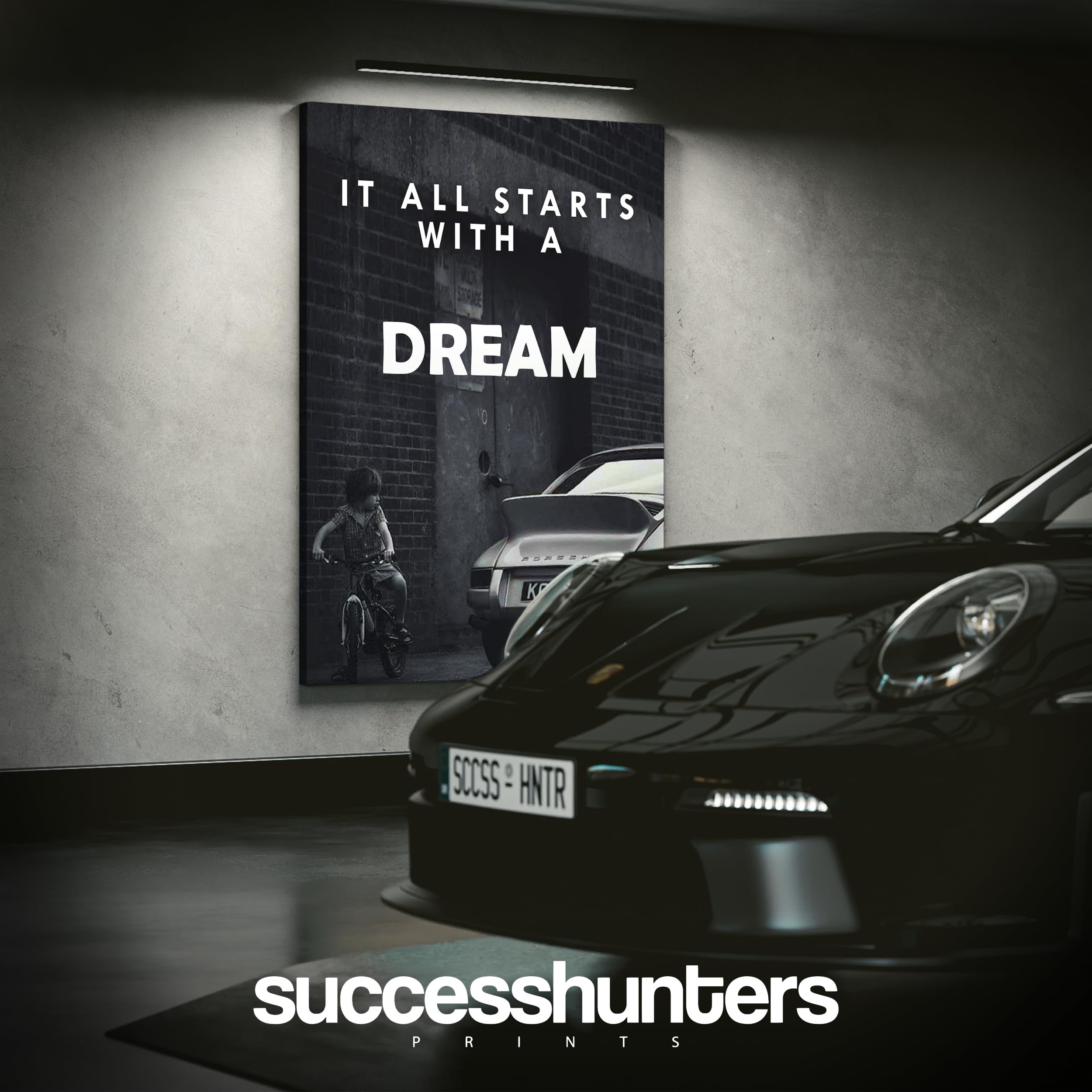 SuccessHunters - Decorazione da parete motivazionale per ufficio, tela artistica per auto, decorazione automobilistica motivazionale per gli amanti delle Porsche Sportscar