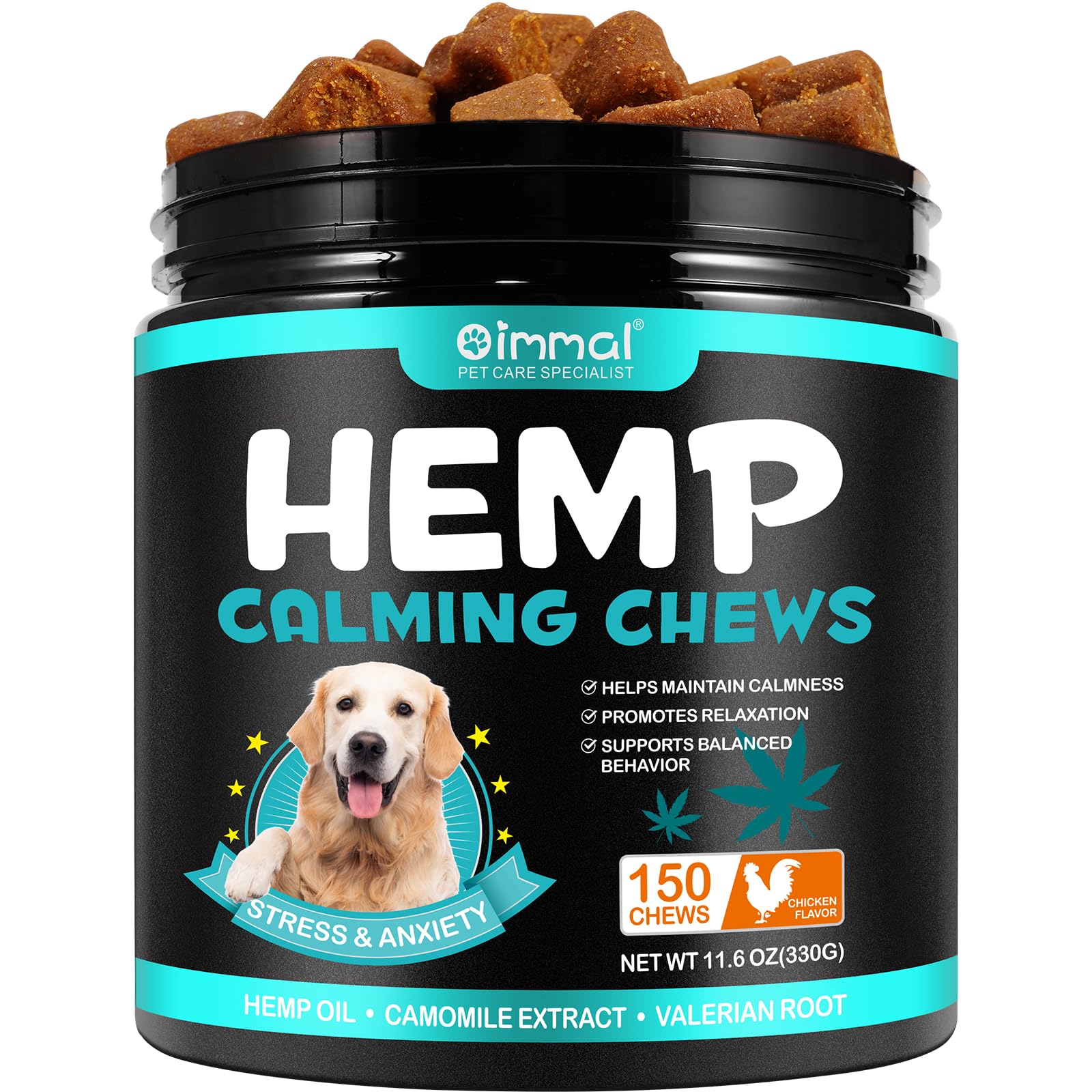 YaqvYoNg Calming Treats for Dogs, 150 Chews Hemp-Based Calming Chews for Dogs – Supports Relaxation During Separation, Barking, Fireworks & Thunderstorms – with Natural Ingredients(Chicken)