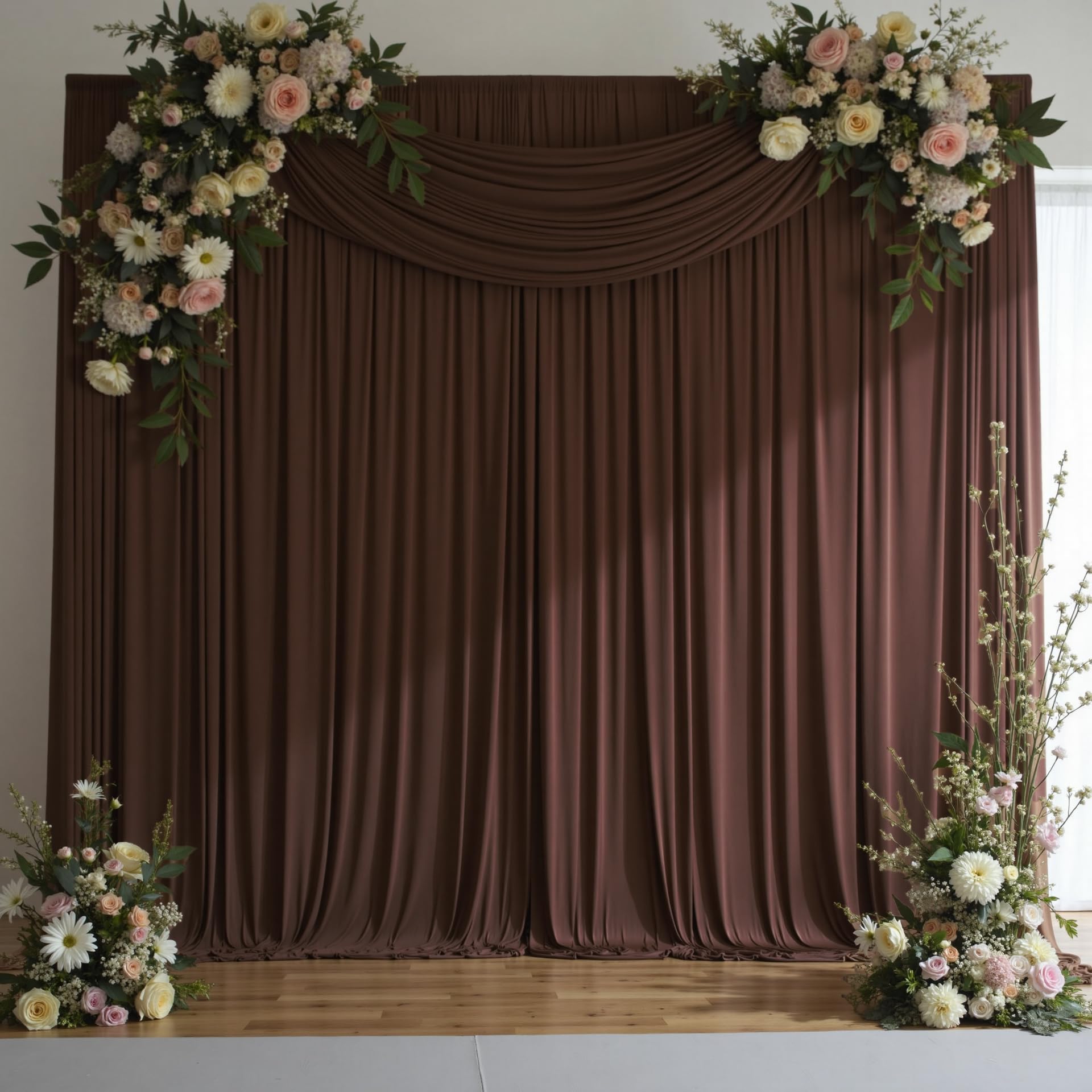 Photo 1 of 10 ft x 10 ft Wrinkle Free Brown Backdrop Curtain for Parties, Wedding Brown Photo Backdrop Drapes, Fabric 2 Panels 5x10ft for Baby Shower Photoshoot Engagement Birthday Photography Background