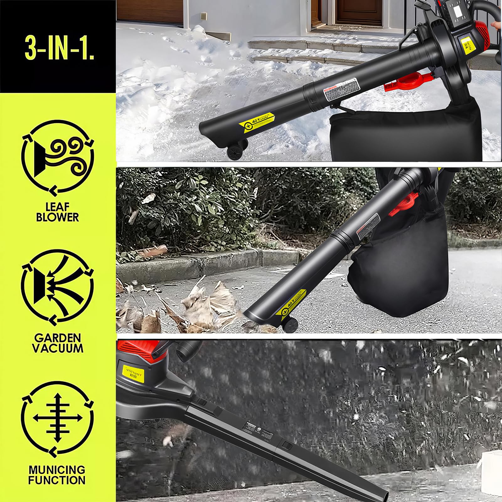 Soplador de Hojas y triturador de vacío inalámbrico de 40 V, Aspirador y sopladores de jardín, Kit de soplador con batería sin escobillas de 6 velocidades con Bolsa recolectora de 40 L, 156 CFM